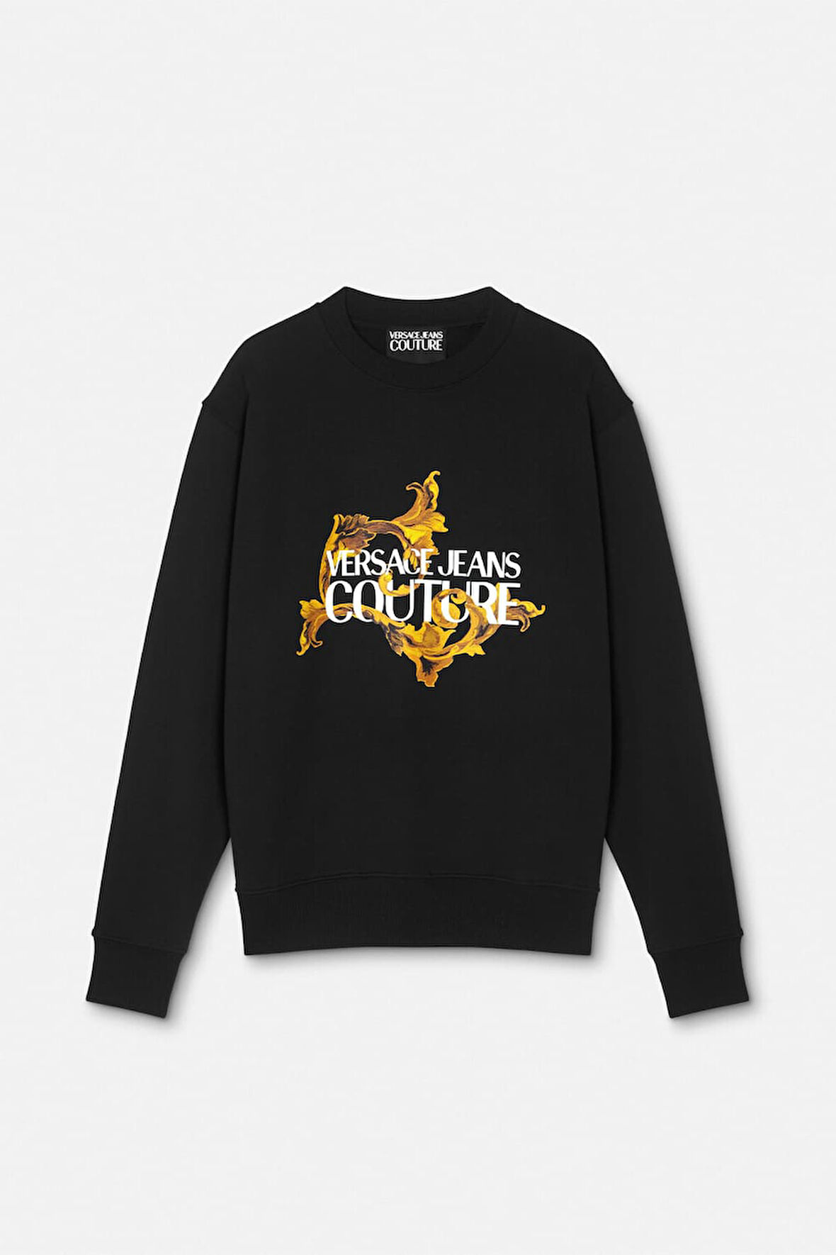 Erkek Regular Fit Barok Desenli Yazı Logolu Bisiklet Yaka Sweatshirt - Siyah/Altın Sarısı | M