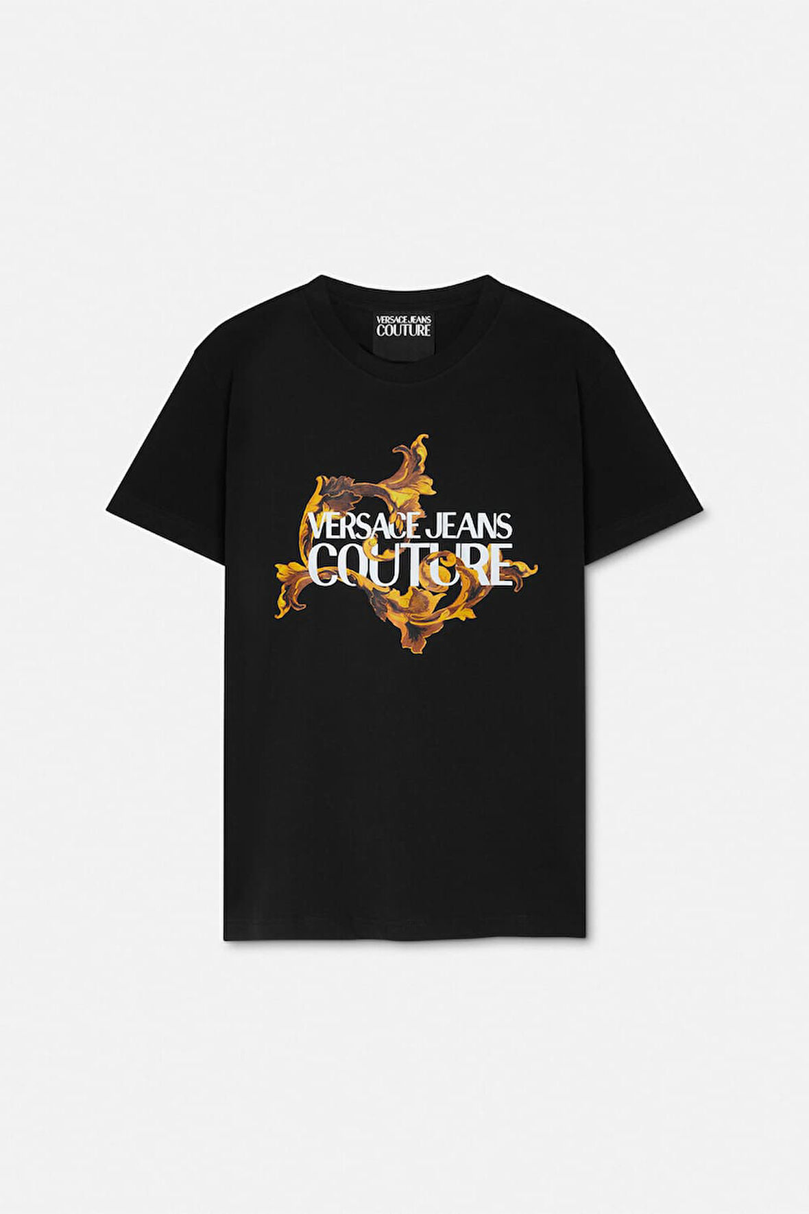 Erkek Regular Fit Barok Desenli Yazı Logolu T-Shirt - Siyah/Gold | L