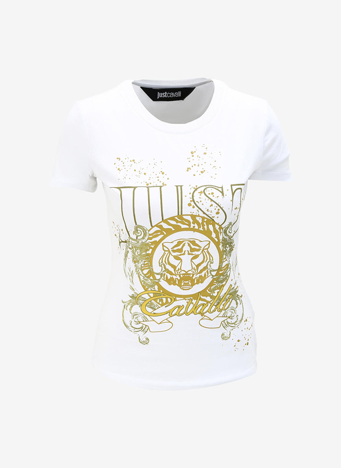 Just Cavalli Bisiklet Yaka Baskılı Beyaz Kadın T-Shirt 75PAHF03