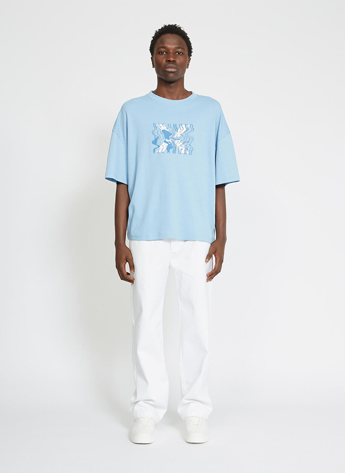 John Richmond Bisiklet Yaka Mavi Erkek T-Shirt UMA23004TS