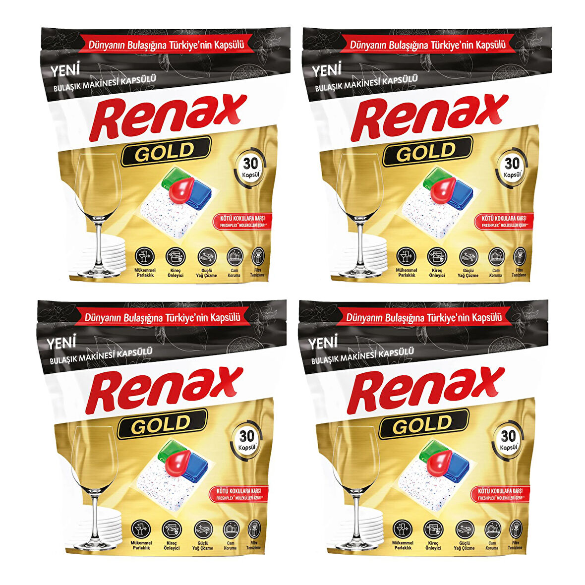 Renax Gold Bulaşık Makinesi Kapsülü Hepsi Bir Arada 30 lu x 4 Adet (120 Kapsül)