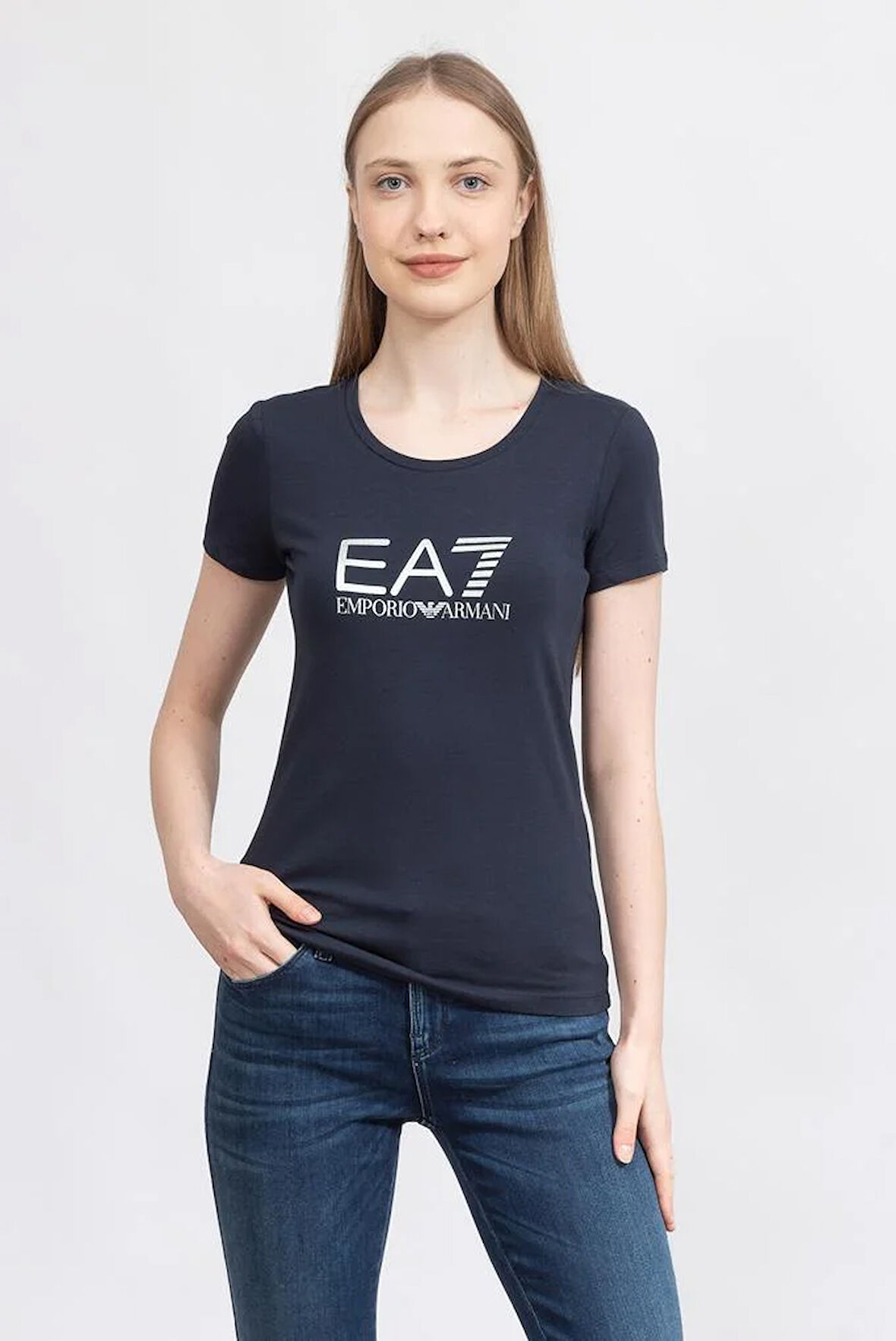 Kadın Bisiklet Yaka T-Shirt  Lacivert | M