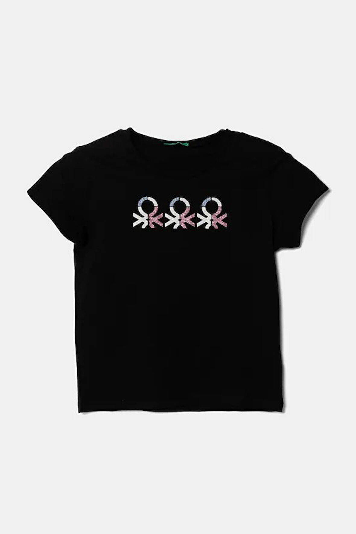Kız Çocuk Siyah Simli Logo Baskılı T-Shirt