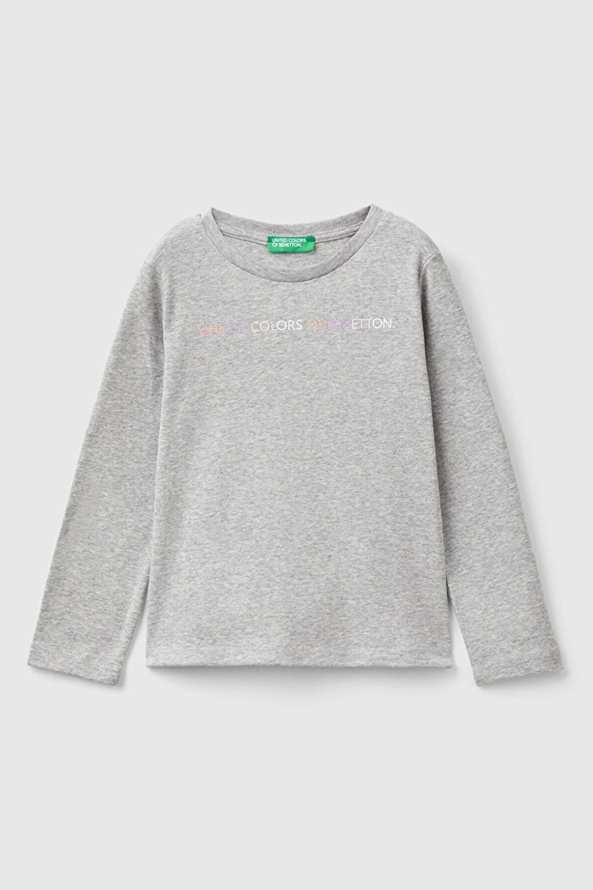 Kız Çocuk Logo Baskılı Uzun Kollu T-Shirt - Gri Melanj | 18-24AY