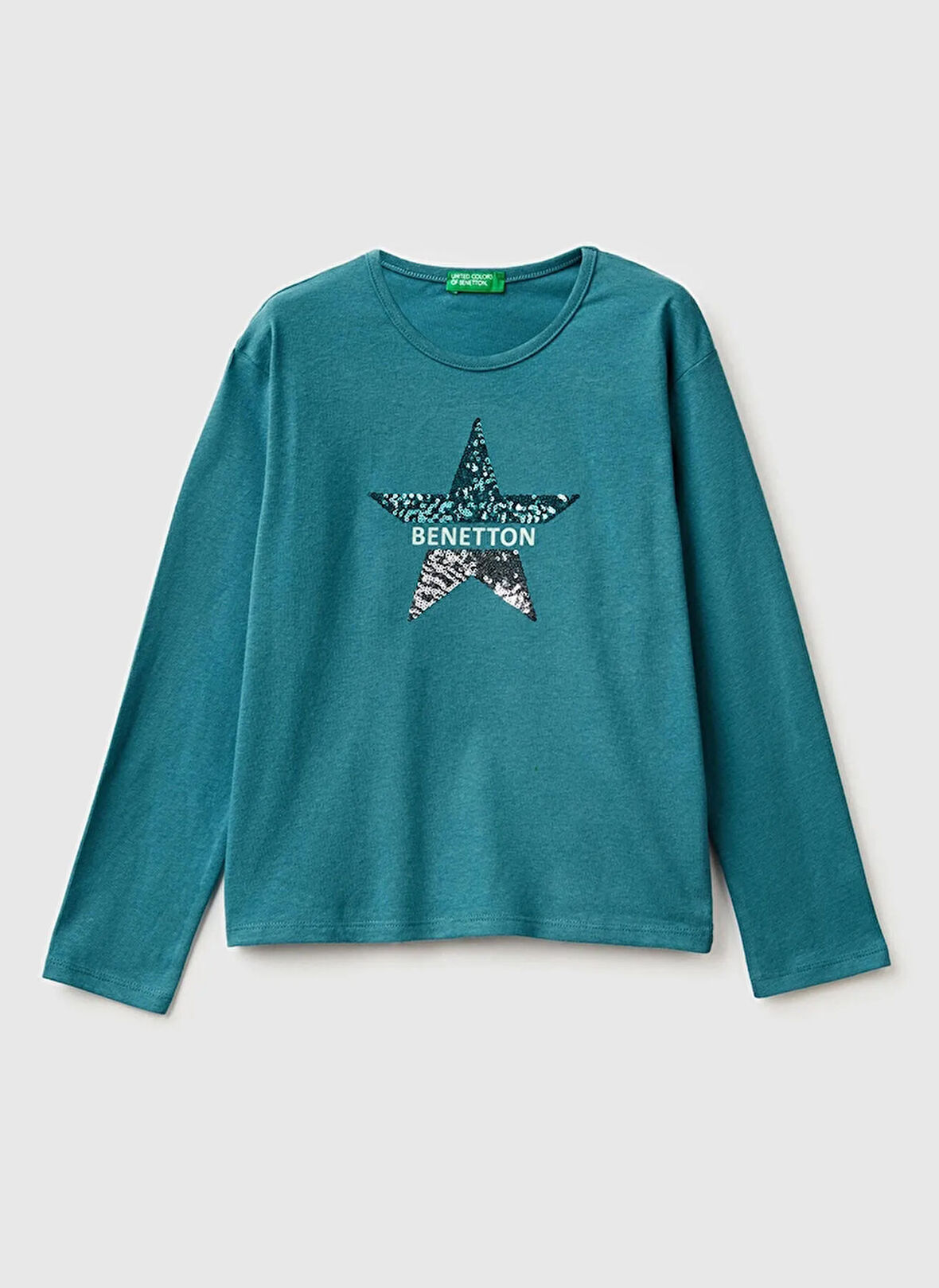 Benetton Payetli Su Yeşili Kız Çocuk T-Shirt 3ATNC10RG