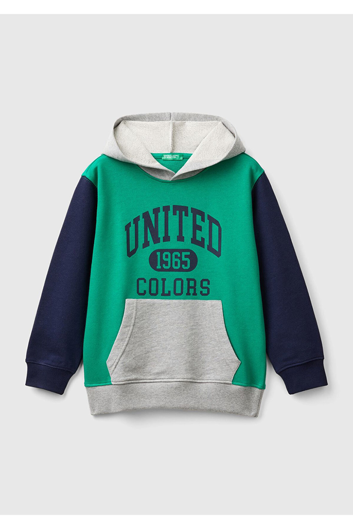 Erkek Çocuk Yeşil Mix Önü Logo Baskılı Ribanalı Kapüşonlu Sweatshirt