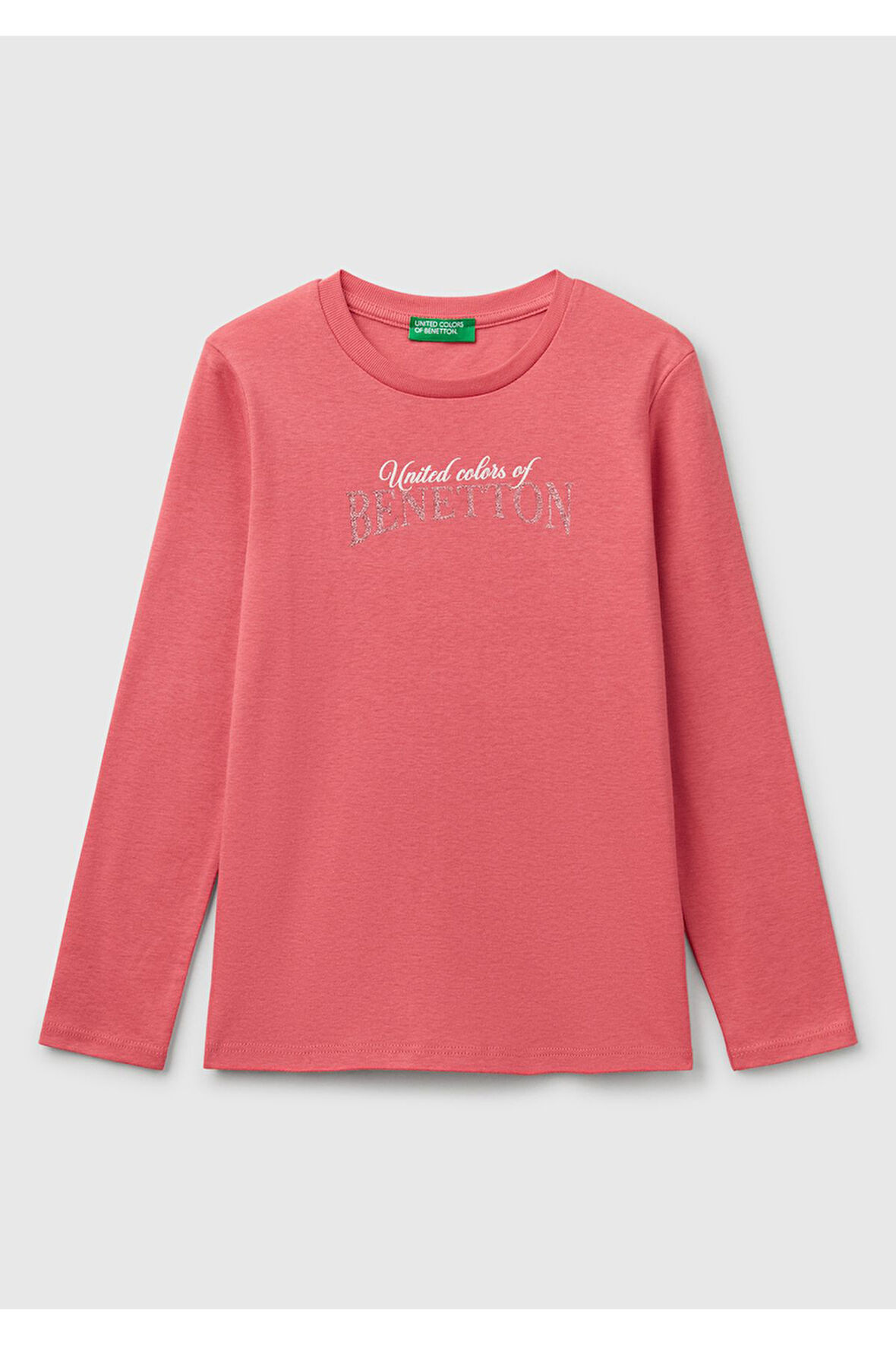 Kız Çocuk Fuşya Simli Benetton Logo Baskılı T-Shirt