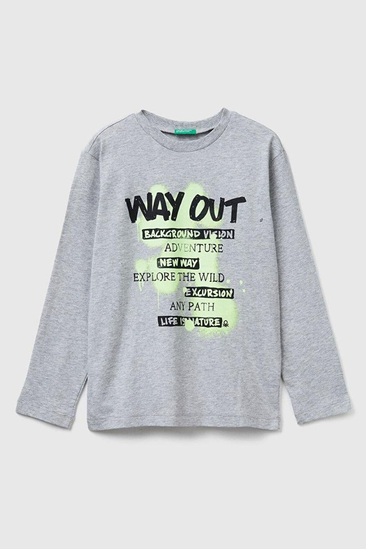 United Colors of Benetton Erkek Çocuk 3JERC10QO-25K  Uzun Kol Tshirt Gri Melanj