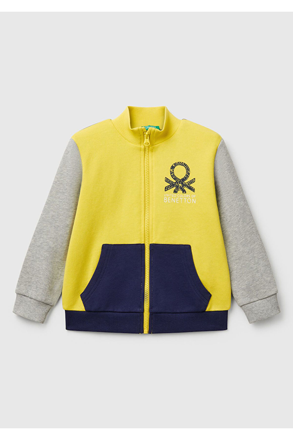 Erkek Çocuk Sarı Mix Benetton Logo İşlemeli Fermuarlı Sweatshirt