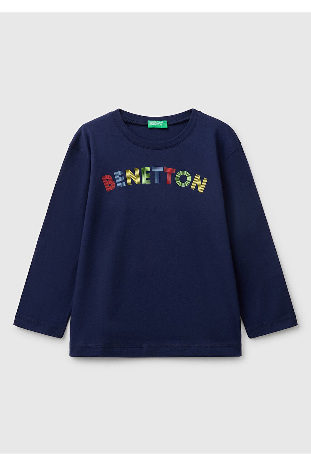 Erkek Çocuk Lacivert Benetton Logo Baskılı Uzun Kollu T-Shirt