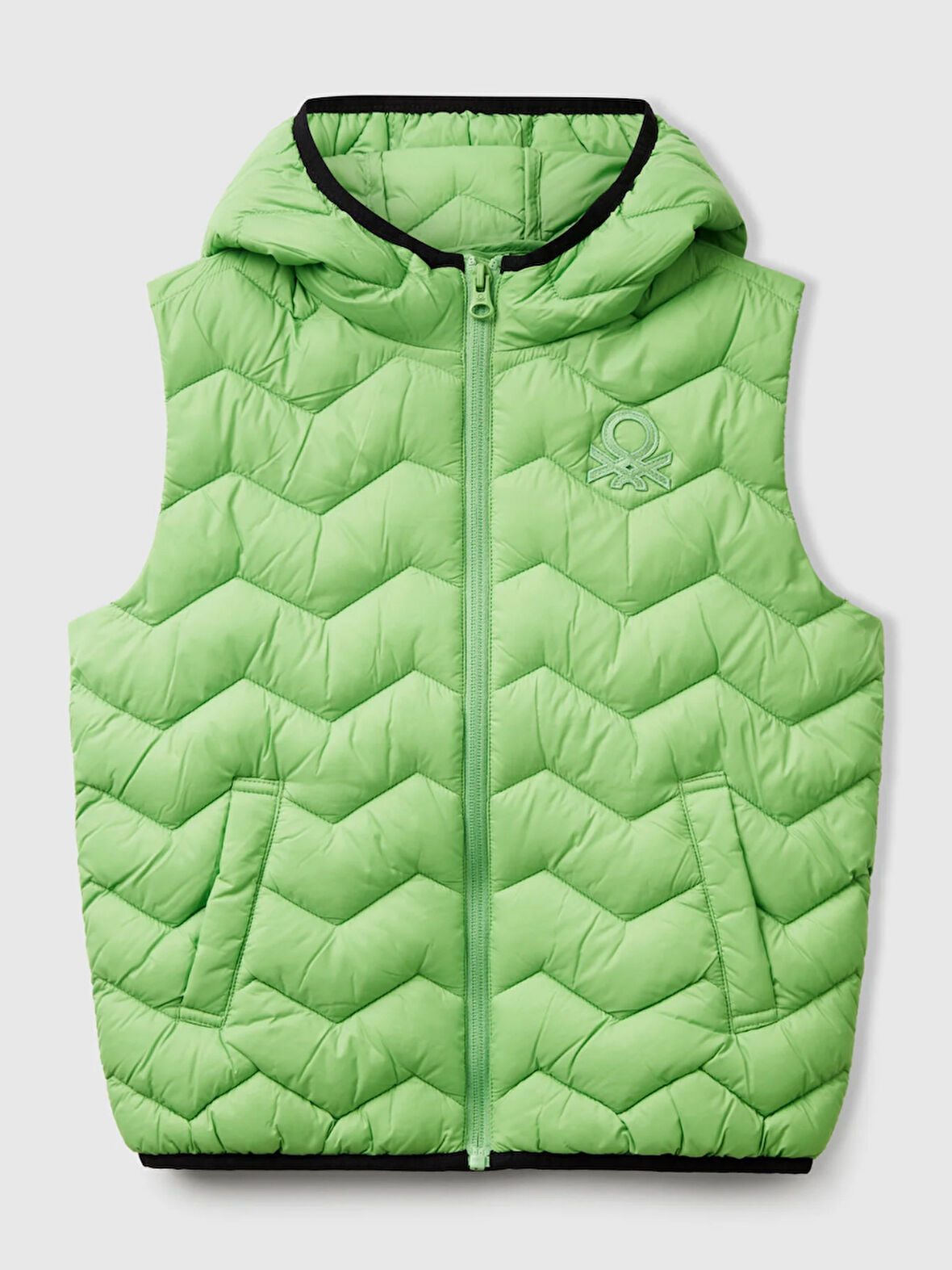 Benetton Erkek Çocuk İşlemeli Pufa Yelek 6-14 Yaş Açık Yeşil