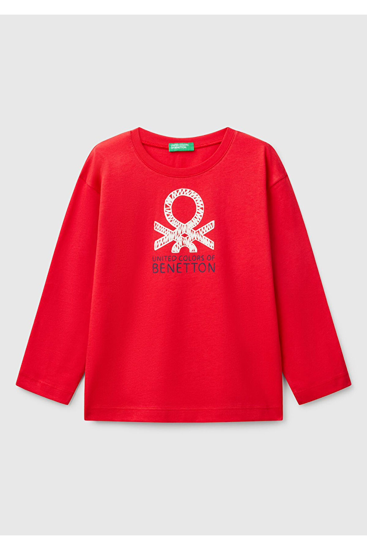Erkek Çocuk Kırmızı Benetton Logo Baskılı Uzun Kollu T-Shirt