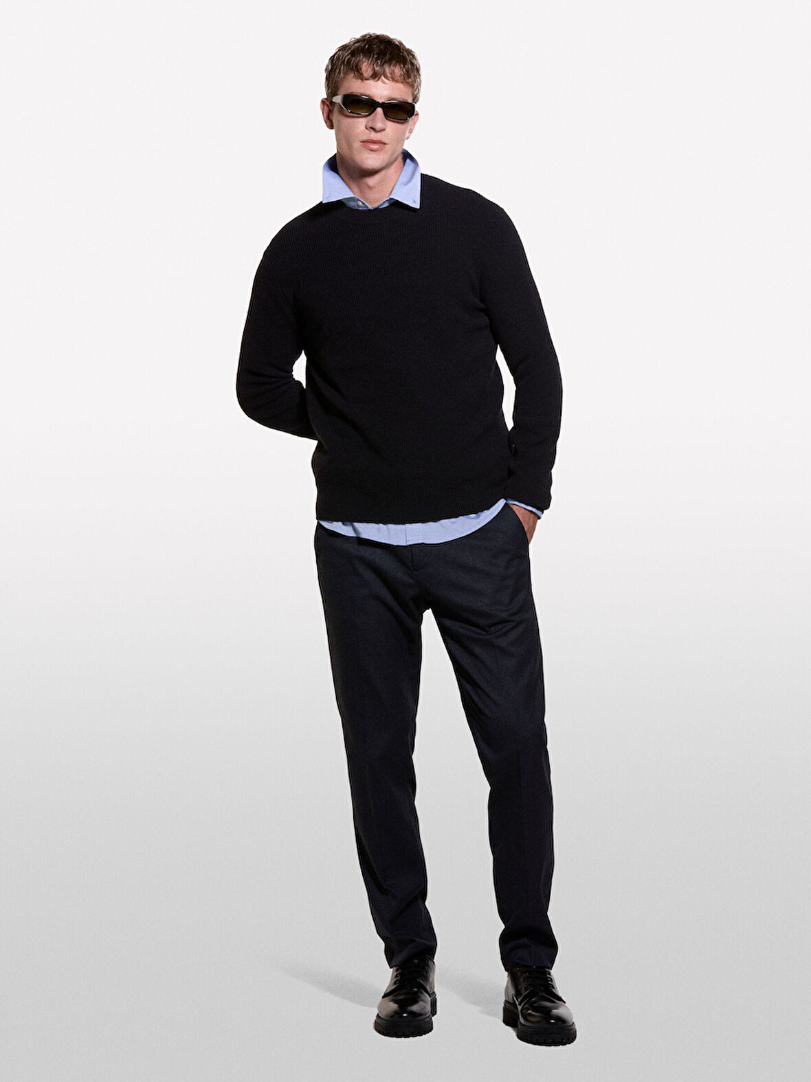 Yün Karışımlı Bisiklet Yaka Kazak Erkek Siyah Kazak - 324A1044S100X