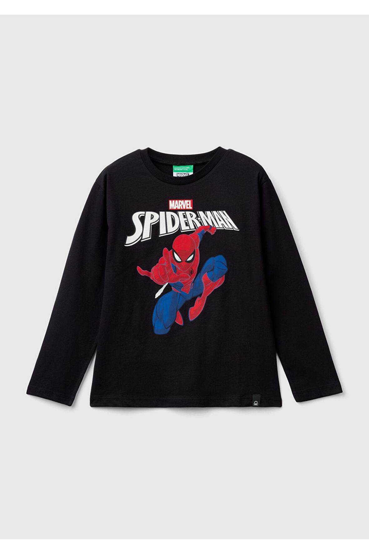 Erkek Çocuk Siyah Etek Ucu Logolu Spiderman Baskılı Uzun Kollu T-Shirt