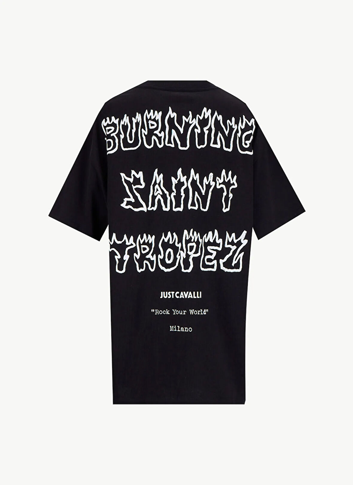 Just Cavalli Bisiklet Yaka Siyah Erkek T-Shirt 78PM631 BURNING TROPEZ