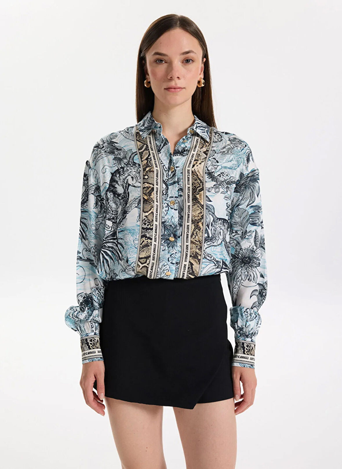 Just Cavalli Koyu Mavi Kadın Gömlek 78PAL2A6