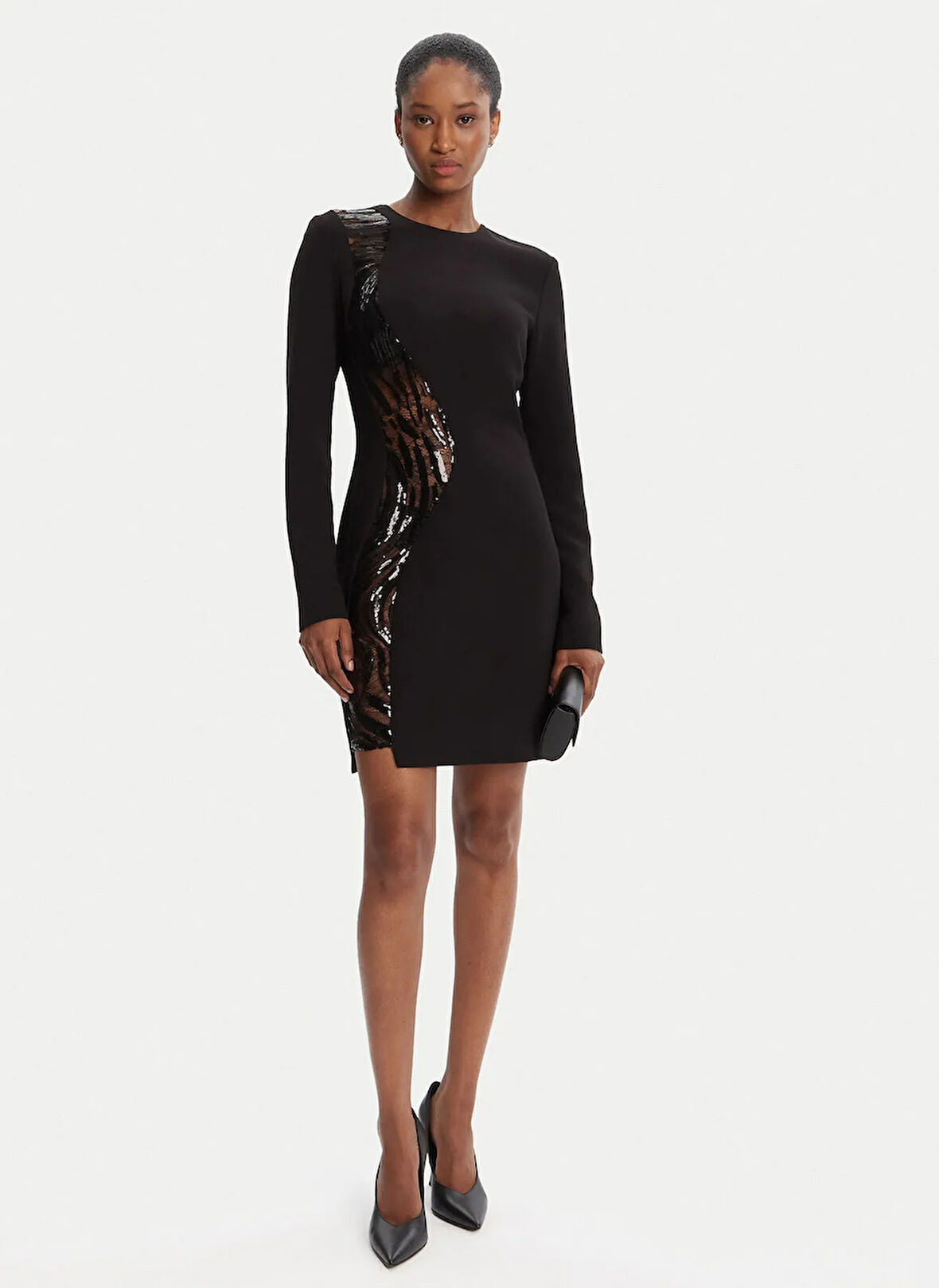 Just Cavalli Yuvarlak Yaka Düz Siyah Standart Kadın Elbise 79PAO918