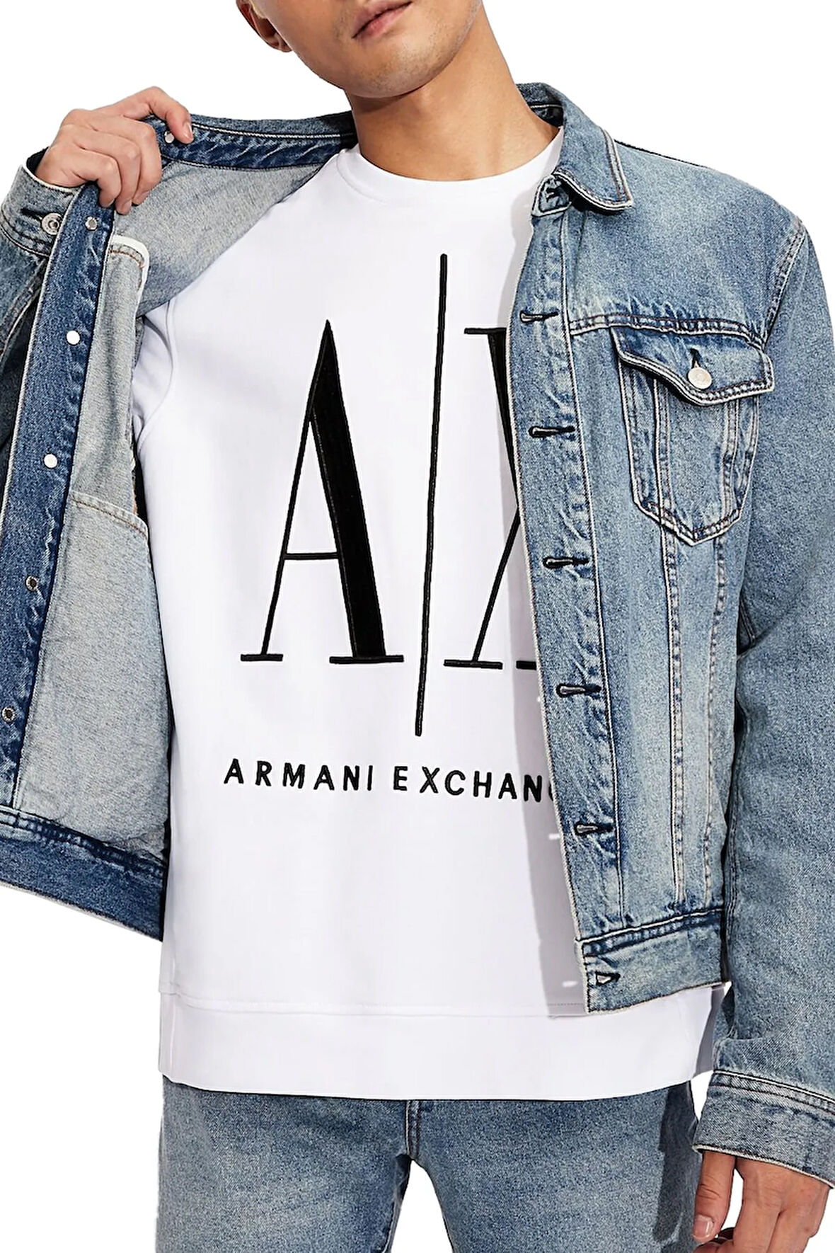ERKEK Önde AX Logolu Bisiklet Yaka Sweatshirt - Beyaz | XL