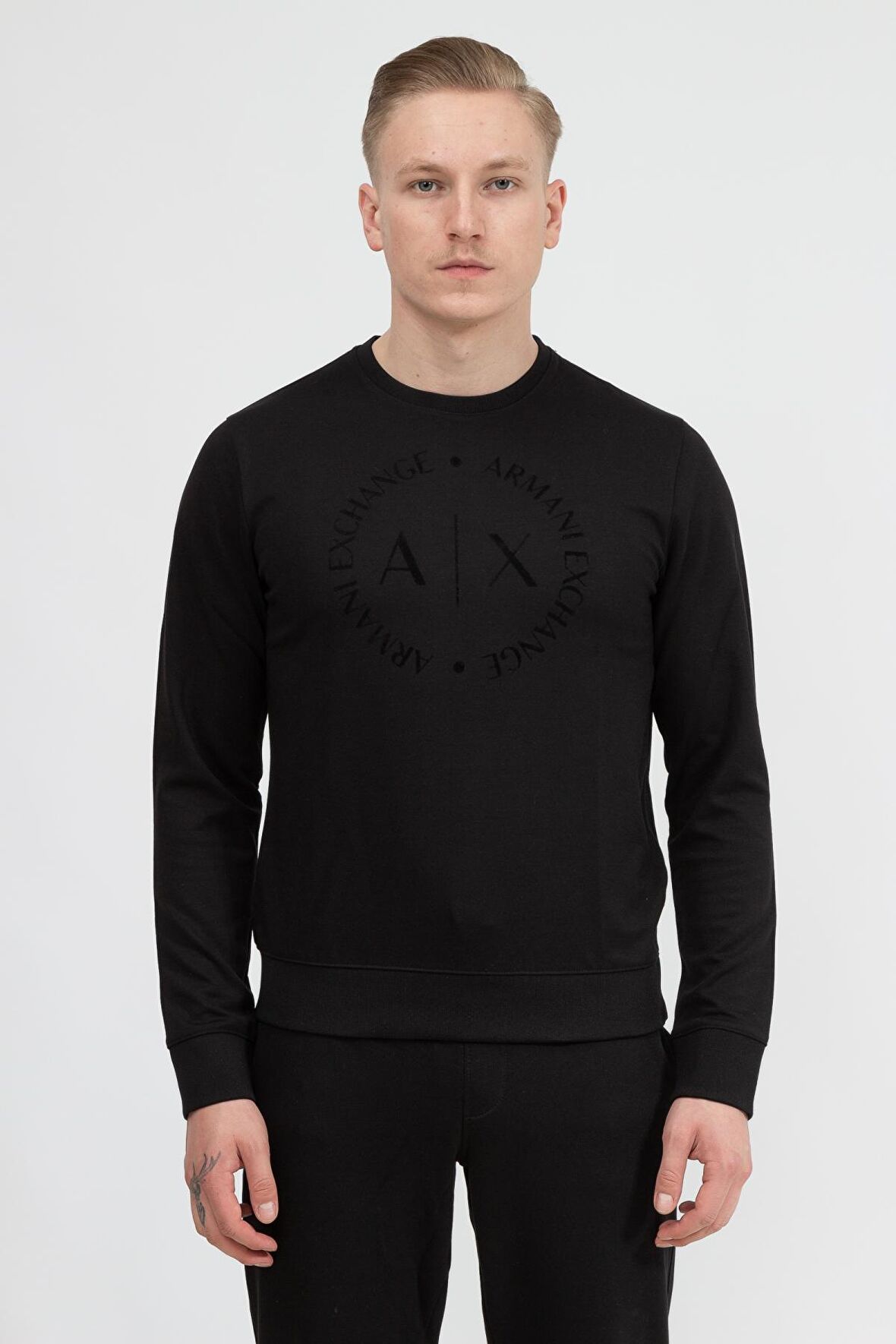 Bisiklet Yaka Siyah Erkek Sweatshırt 8NZM87 1200-BLACK