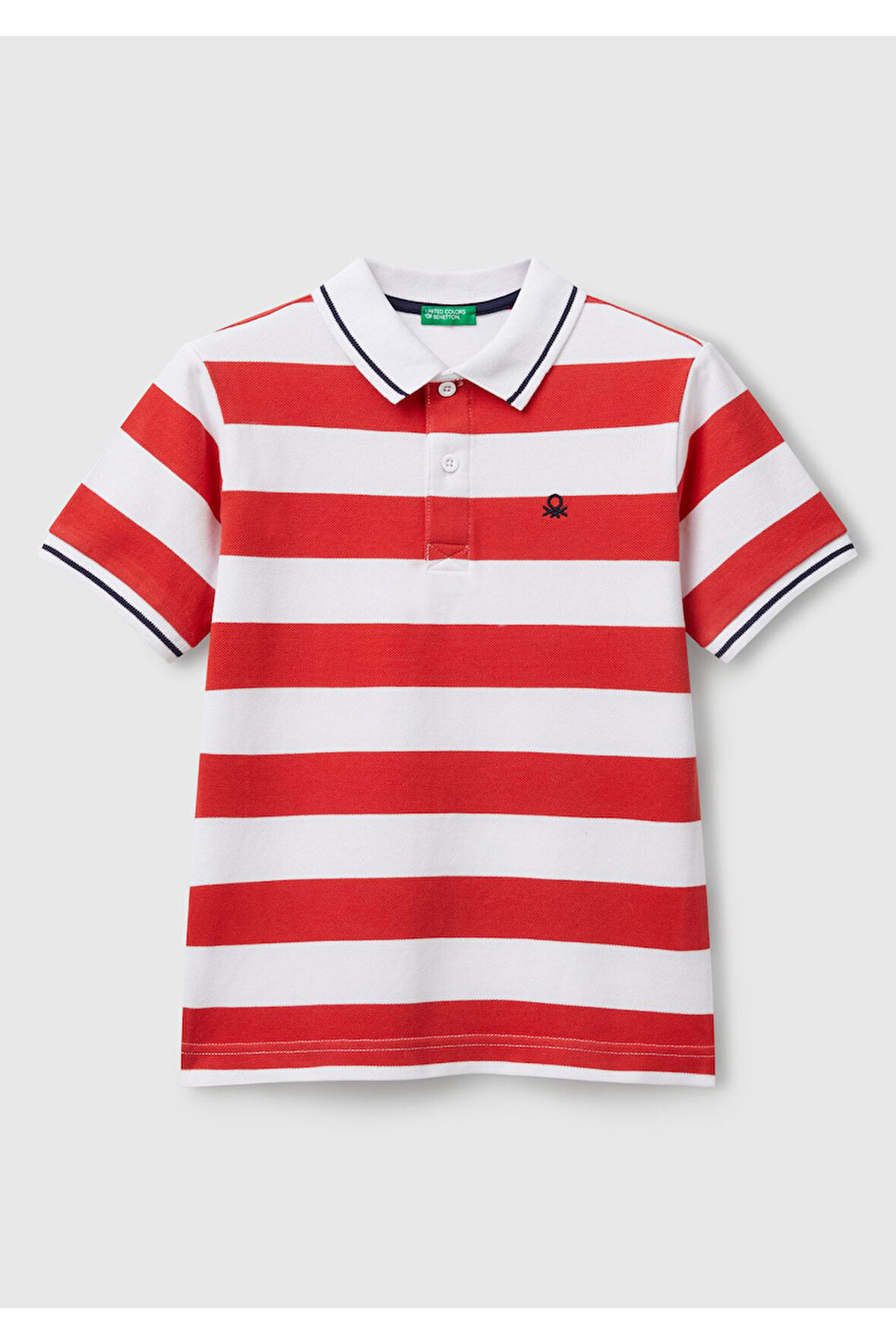 Erkek Çocuk Kırmızı Mix Çizgili Logo İşlemeli Polo T-Shirt