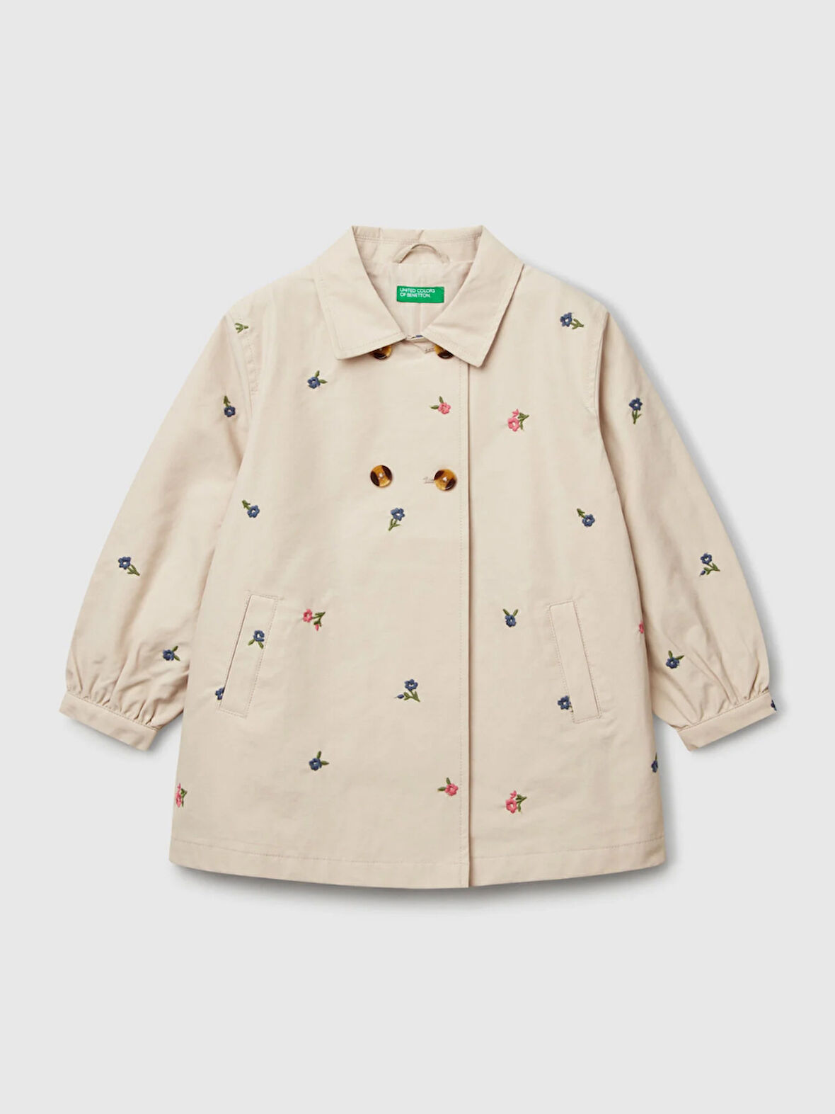 Benetton Kız Çocuk Çiçekli Trençkot 1-6 Yaş Bej