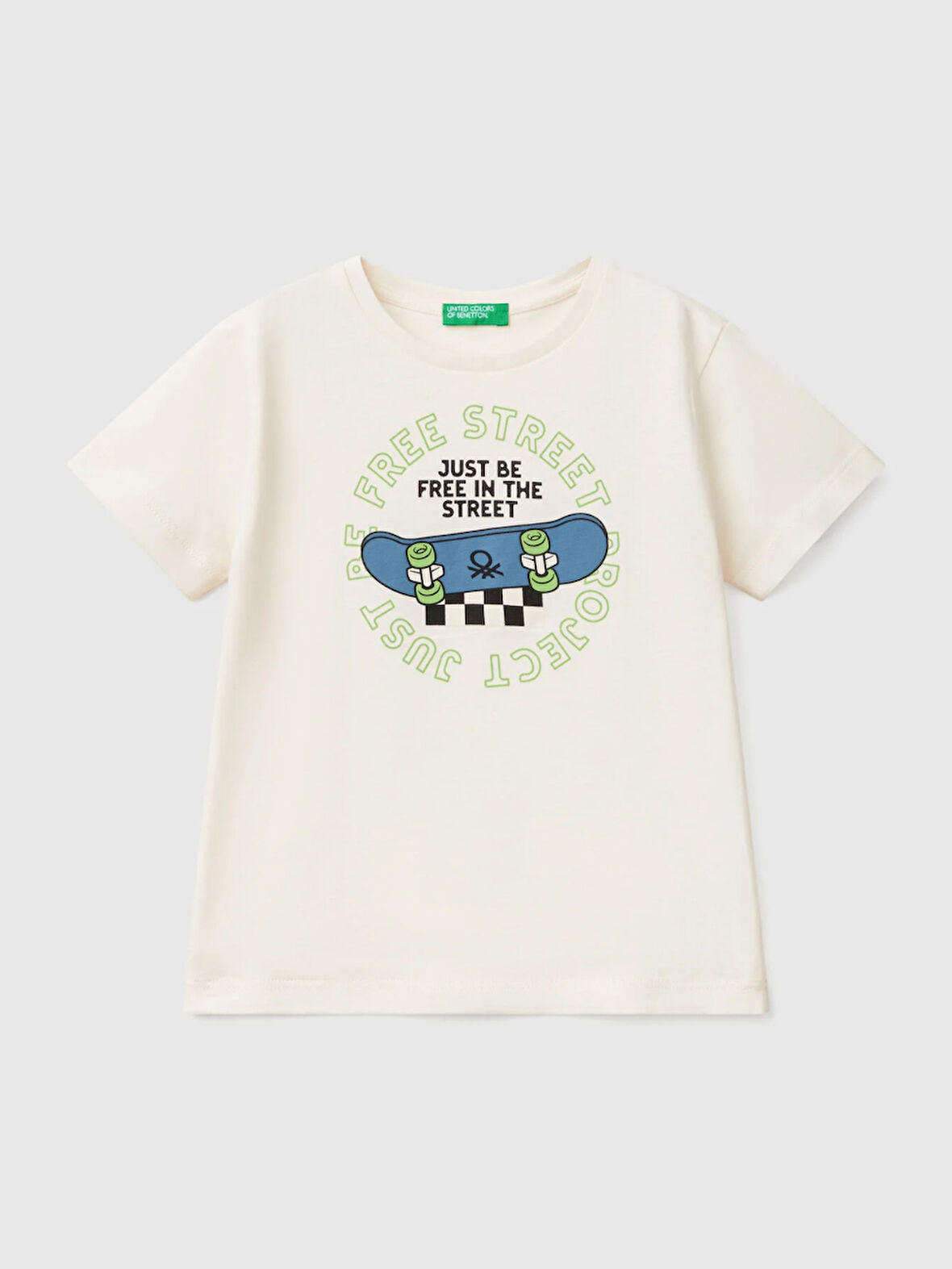 Benetton Erkek Çocuk Baskılı Tshirt 1-6 Yaş Ekru