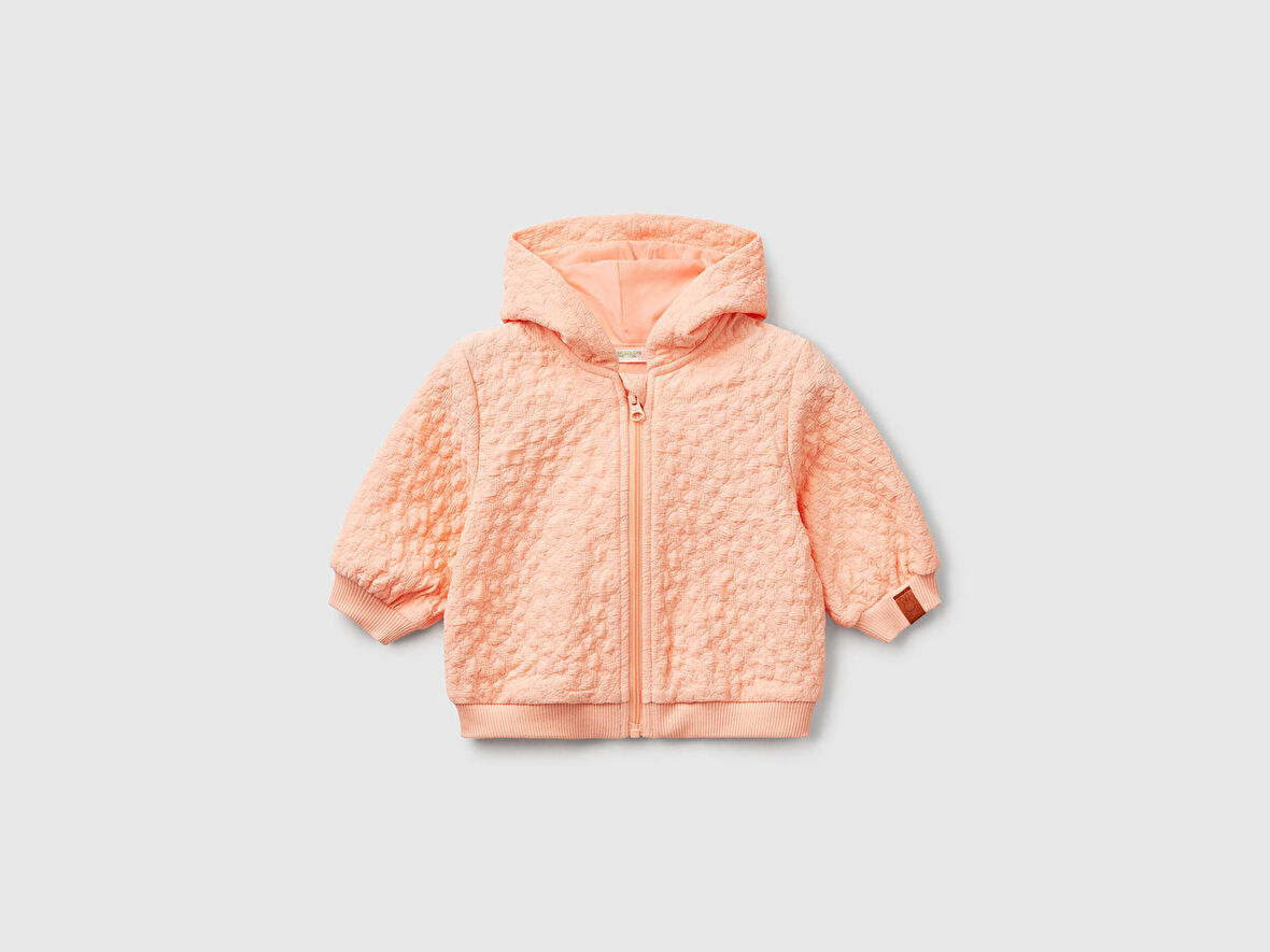 Bebek Yavruağzı Logo Etiketli Jakarlı Fermuarlı Kapüşonlu Sweatshirt