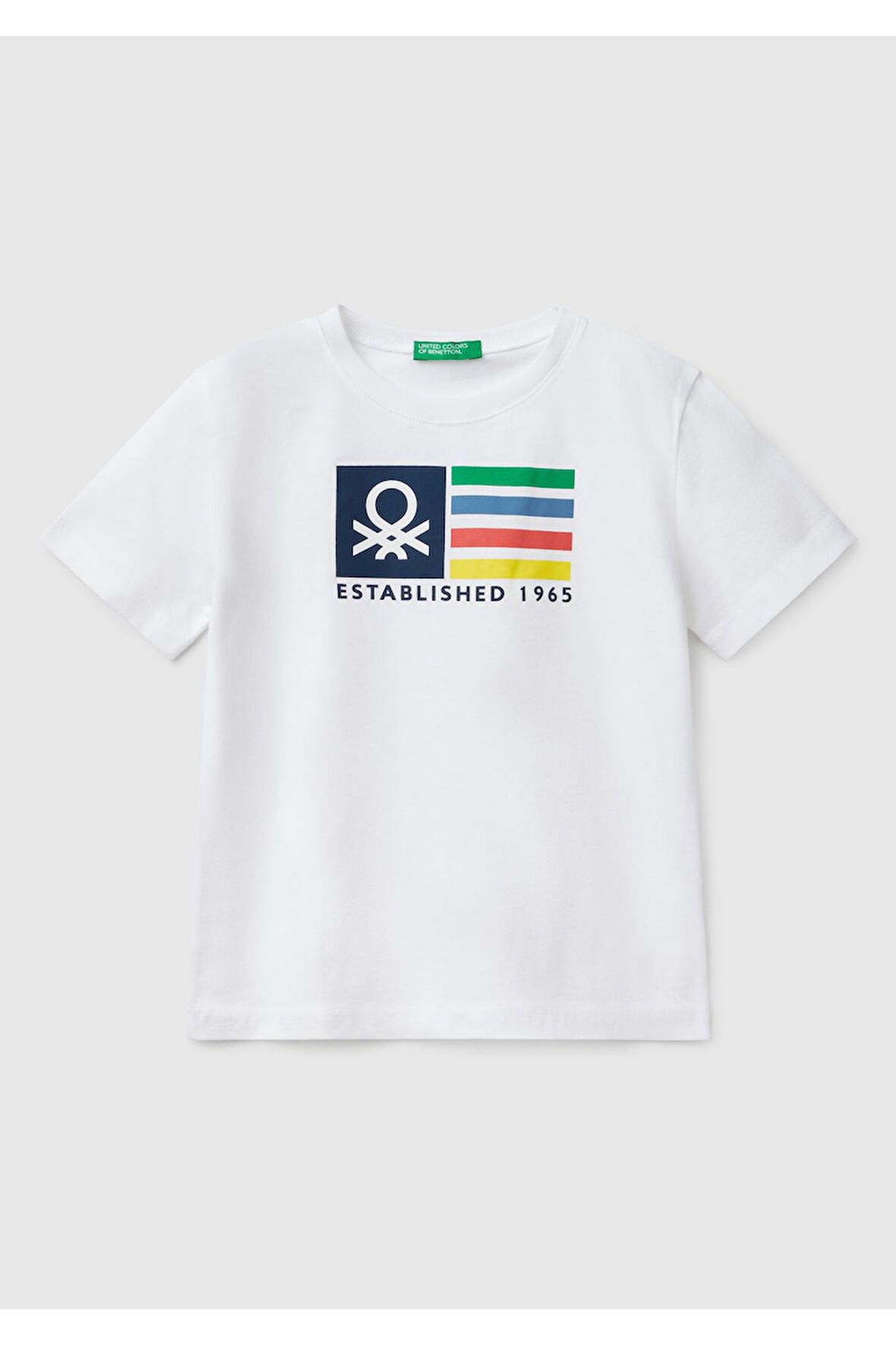 Erkek Çocuk Beyaz Benetton Logo Baskılı T-Shirt