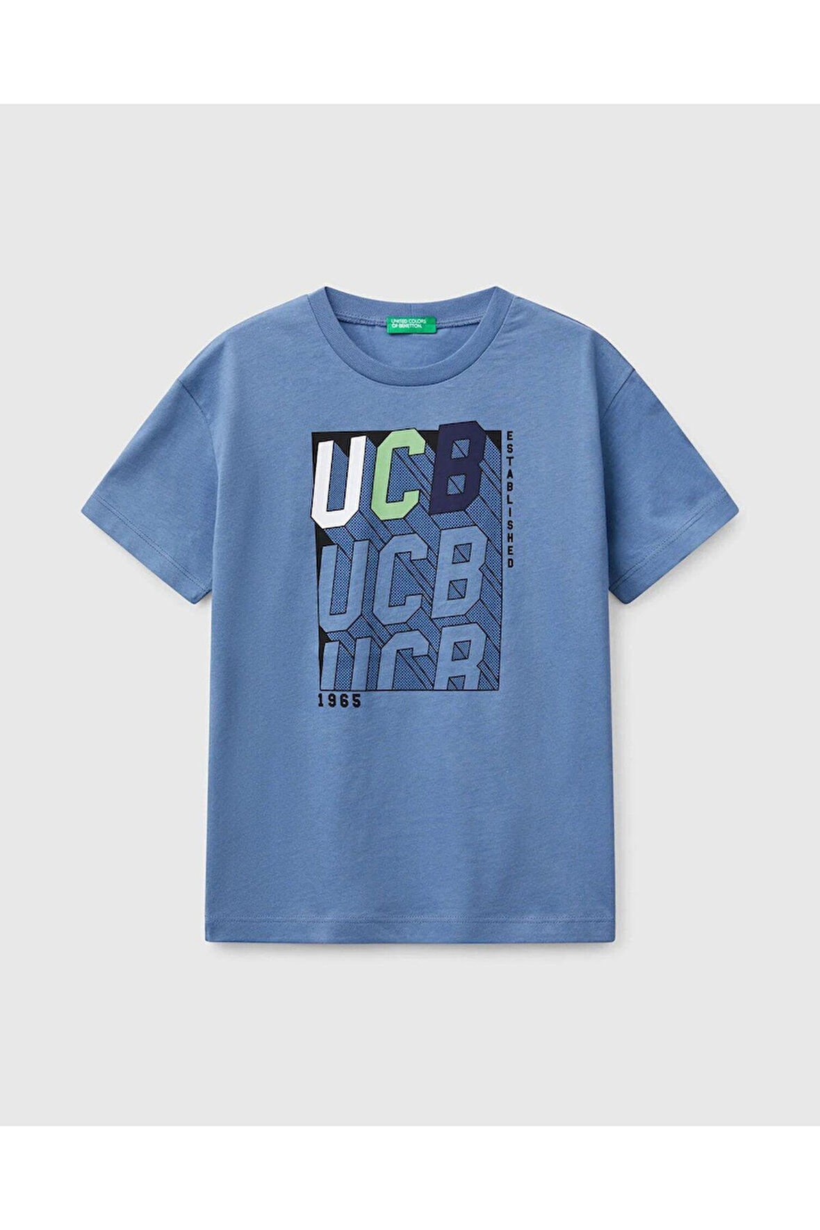 Erkek Çocuk Havacı Mavi Benetton Logo Baskılı T-Shirt