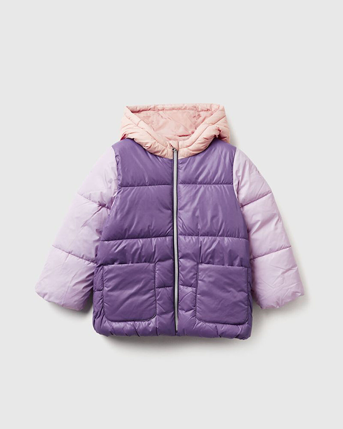 Kız Bebek Mor Logo İşlemeli Kapüşonlu Mont