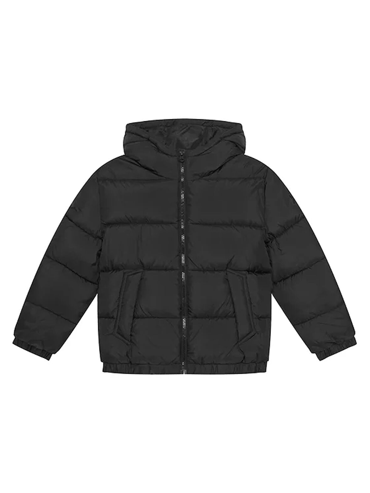 Erkek Çocuk Siyah Logo İşlemeli Kalın Mont
