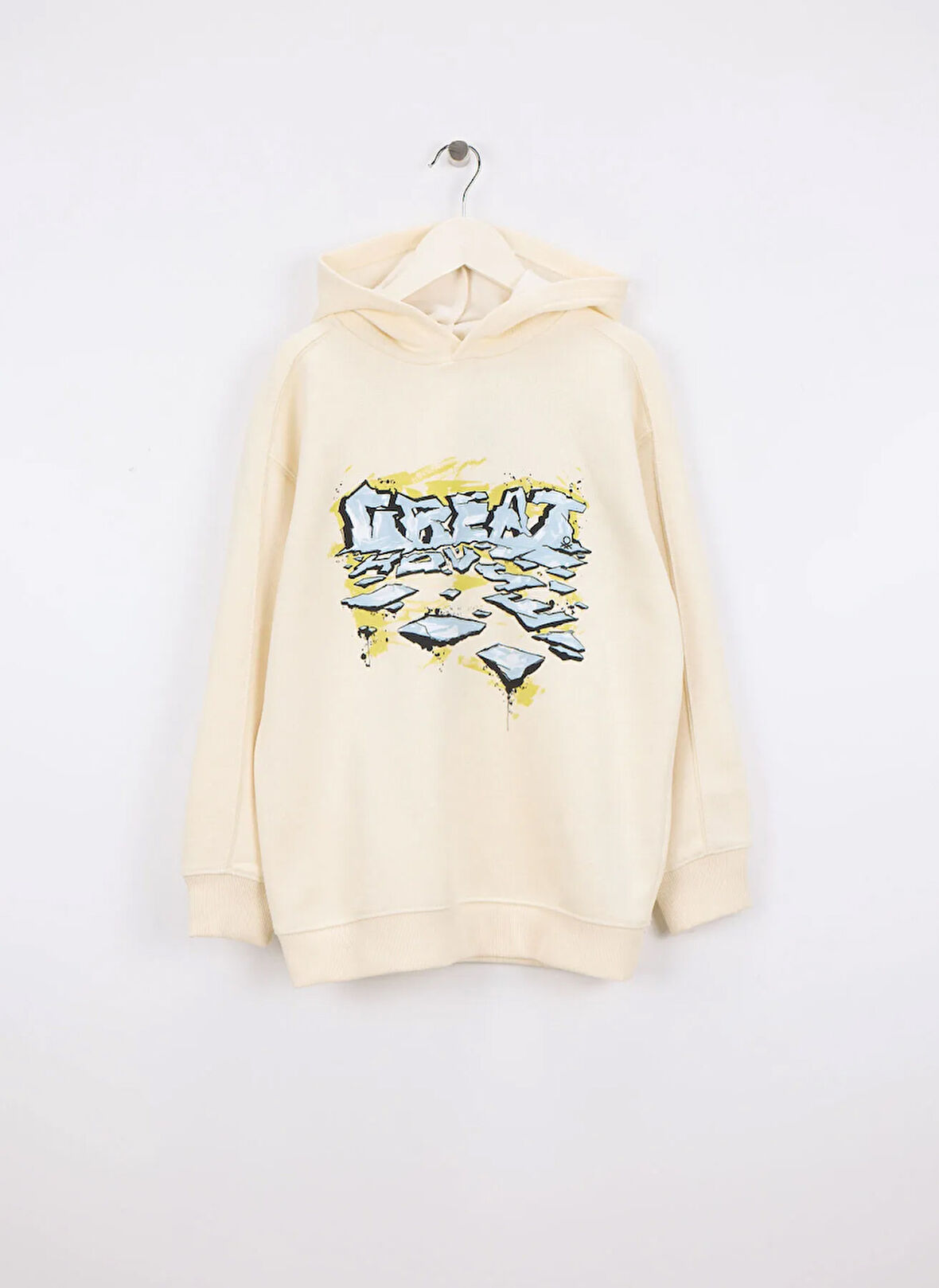 Benetton Baskılı Erkek Çocuk Krem Sweatshırt 3J73C205C