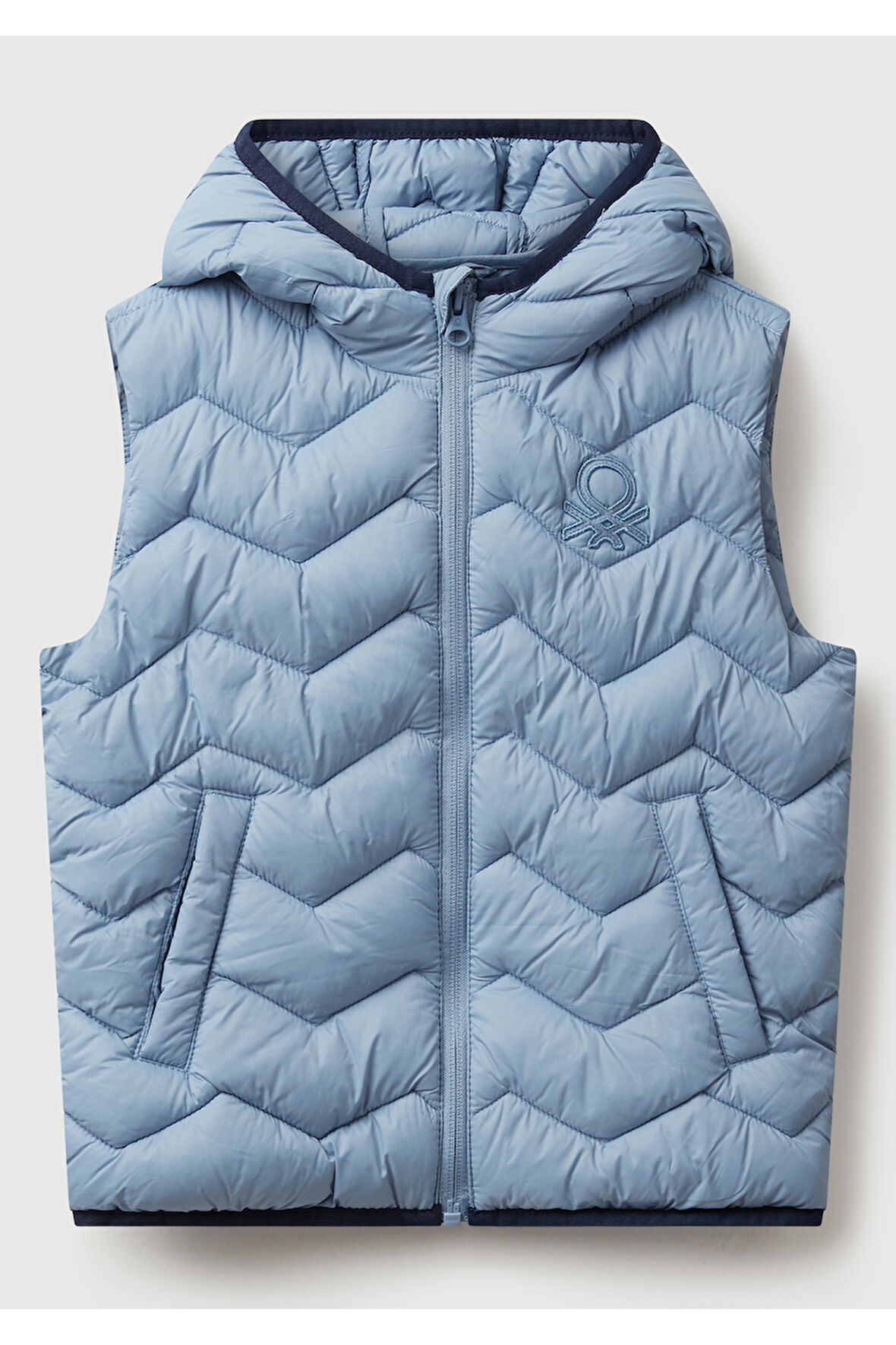 Erkek Çocuk Açık Mavi Logo Detaylı Kapüşonlu Yelek