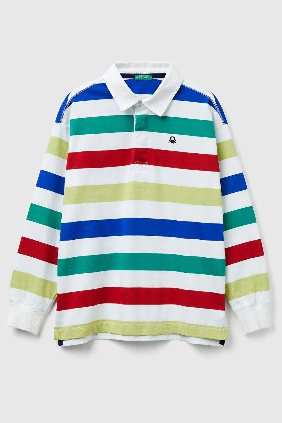 United Colors of Benetton Erkek Çocuk 33CKC301X-25K Çizgili Uzun Kollu Polo Tshirt Beyaz