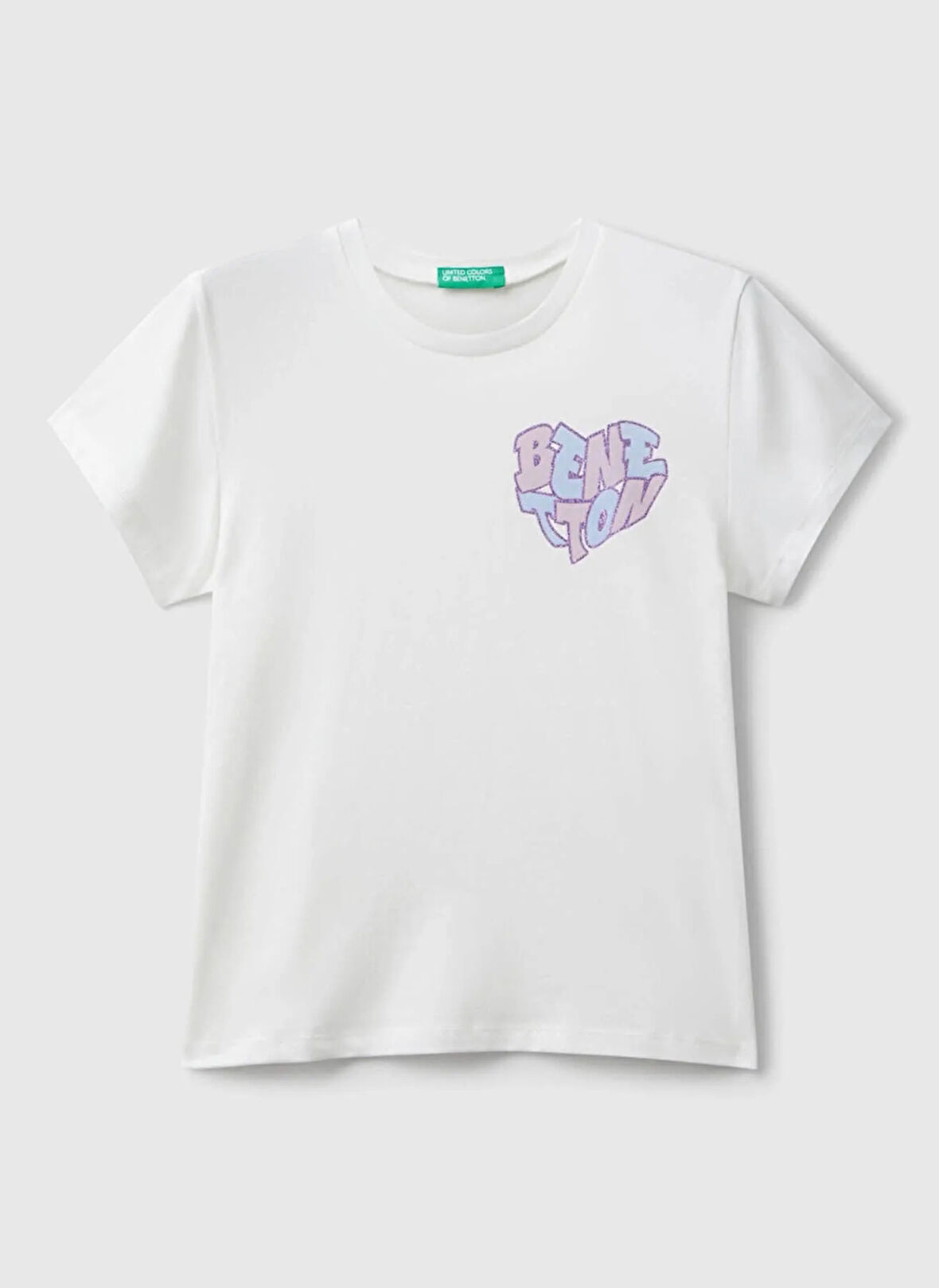 Benetton Baskılı Ekru Kız Çocuk T-Shirt 3I1XC10Q1
