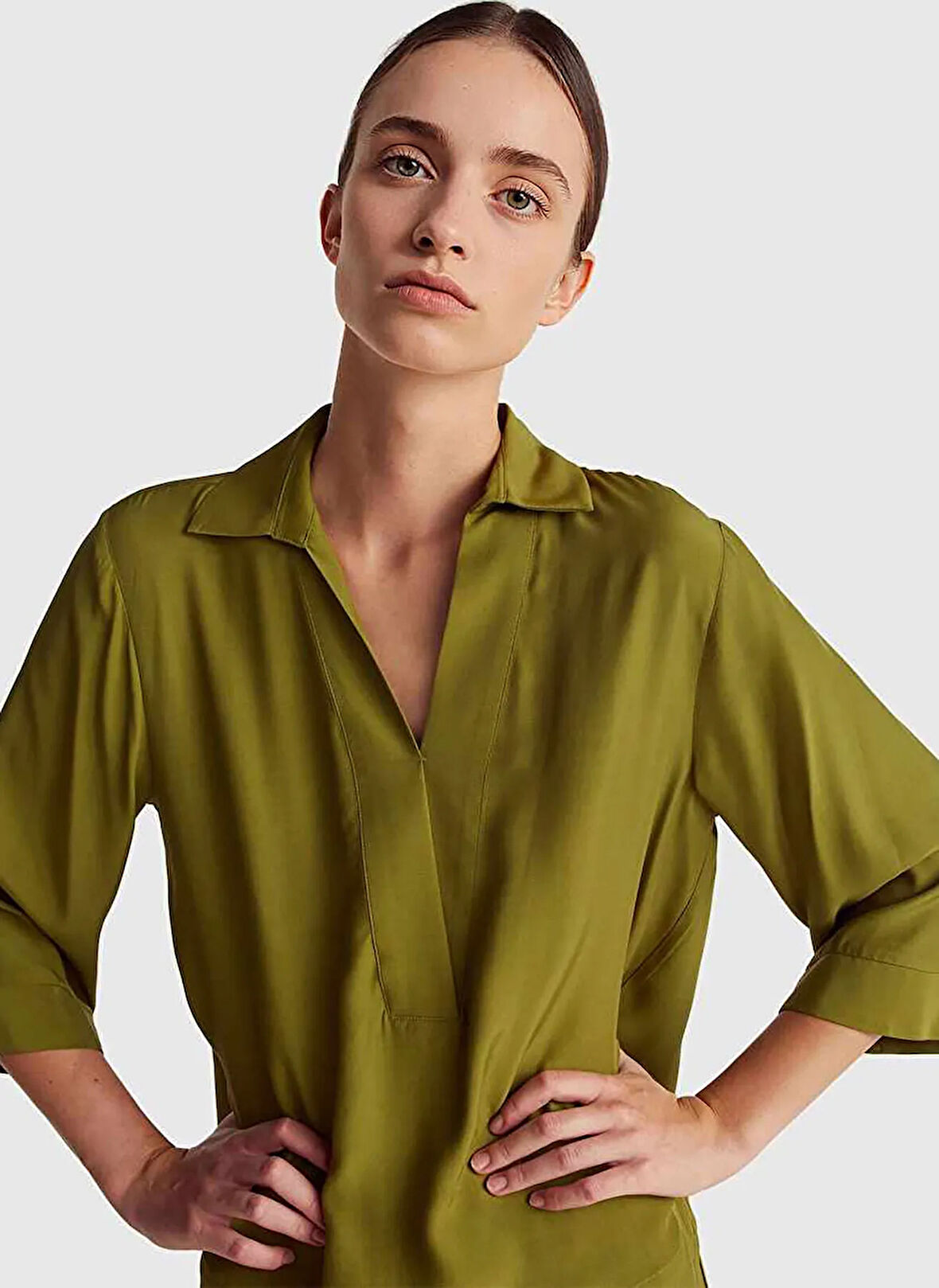 Benetton Gömlek Yaka Haki Kadın Bluz 5HFLDQ0C8