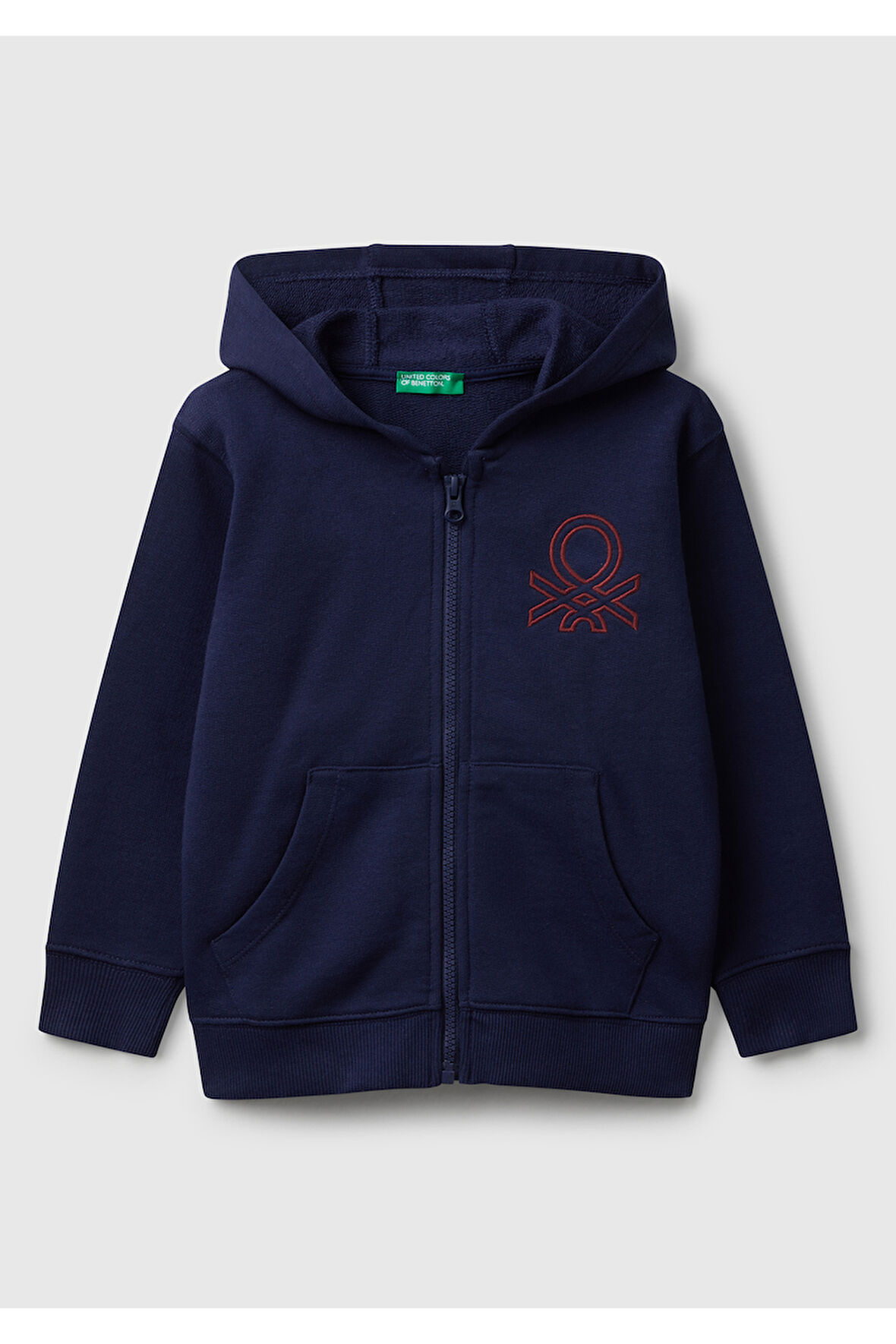 Erkek Çocuk Lacivert Önü Logo Baskılı Fermuarlı Kapüşonlu Sweatshirt