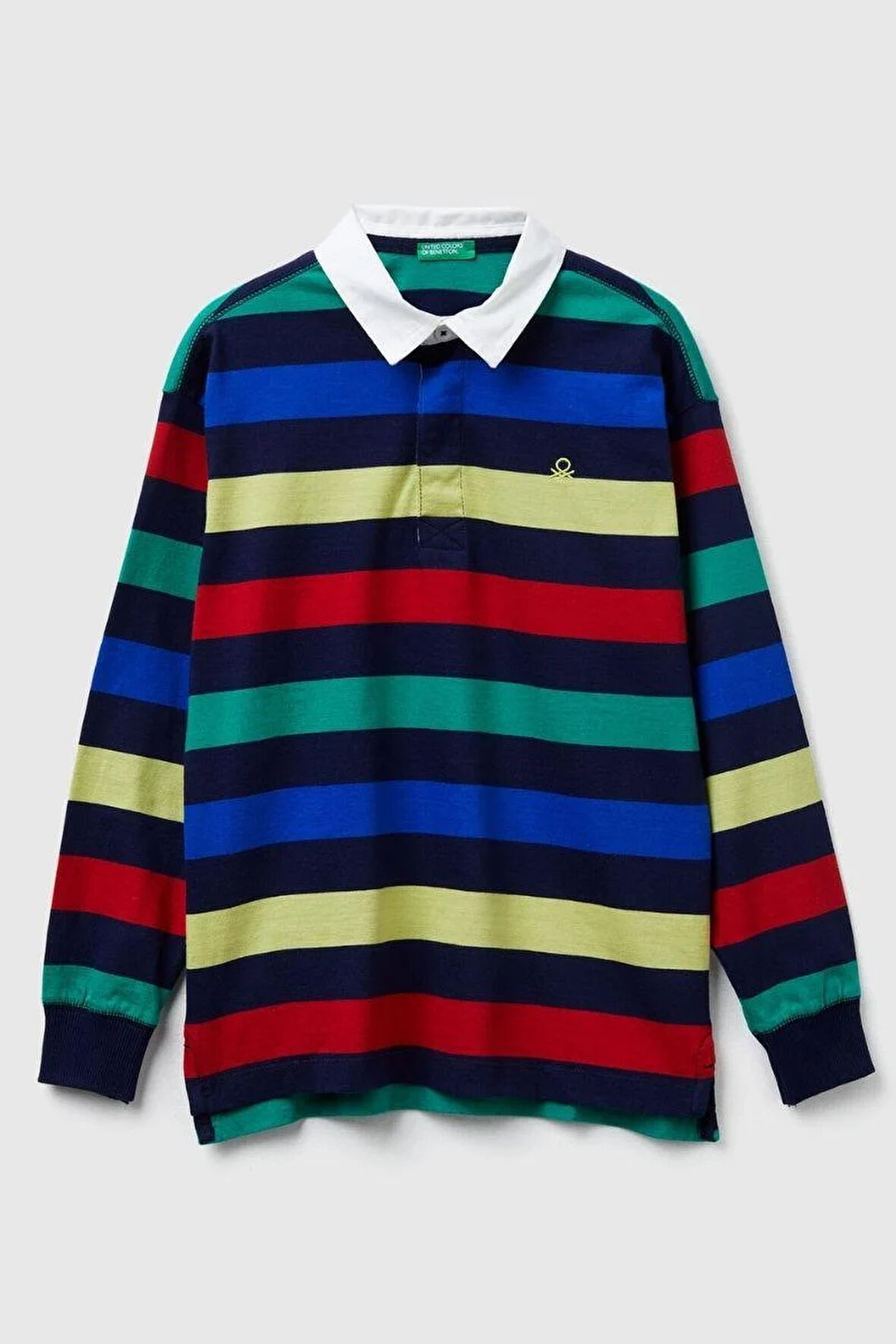 United Colors of Benetton Erkek Çocuk 33CKC301X-25K Çizgili Uzun Kollu Polo Tshirt Lacivert