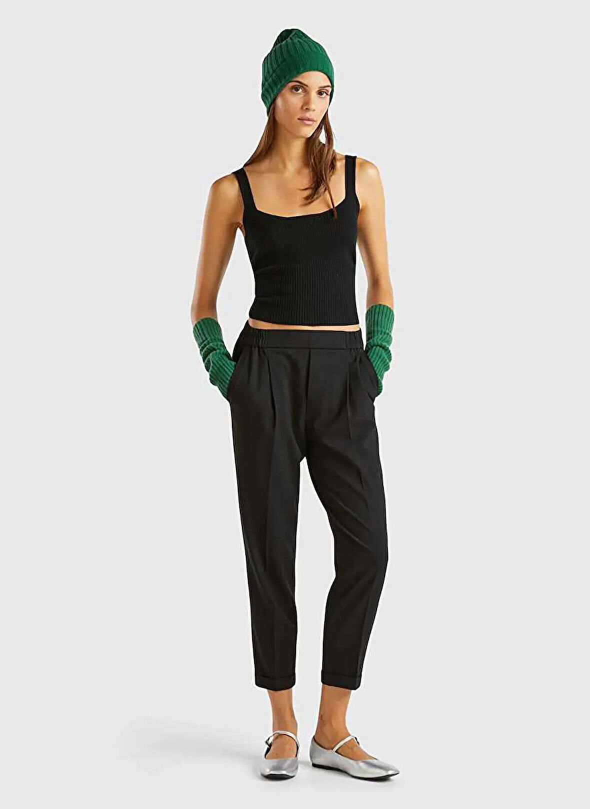 Benetton Yüksek Bel Normal Siyah Kadın Pantolon 4962DF079