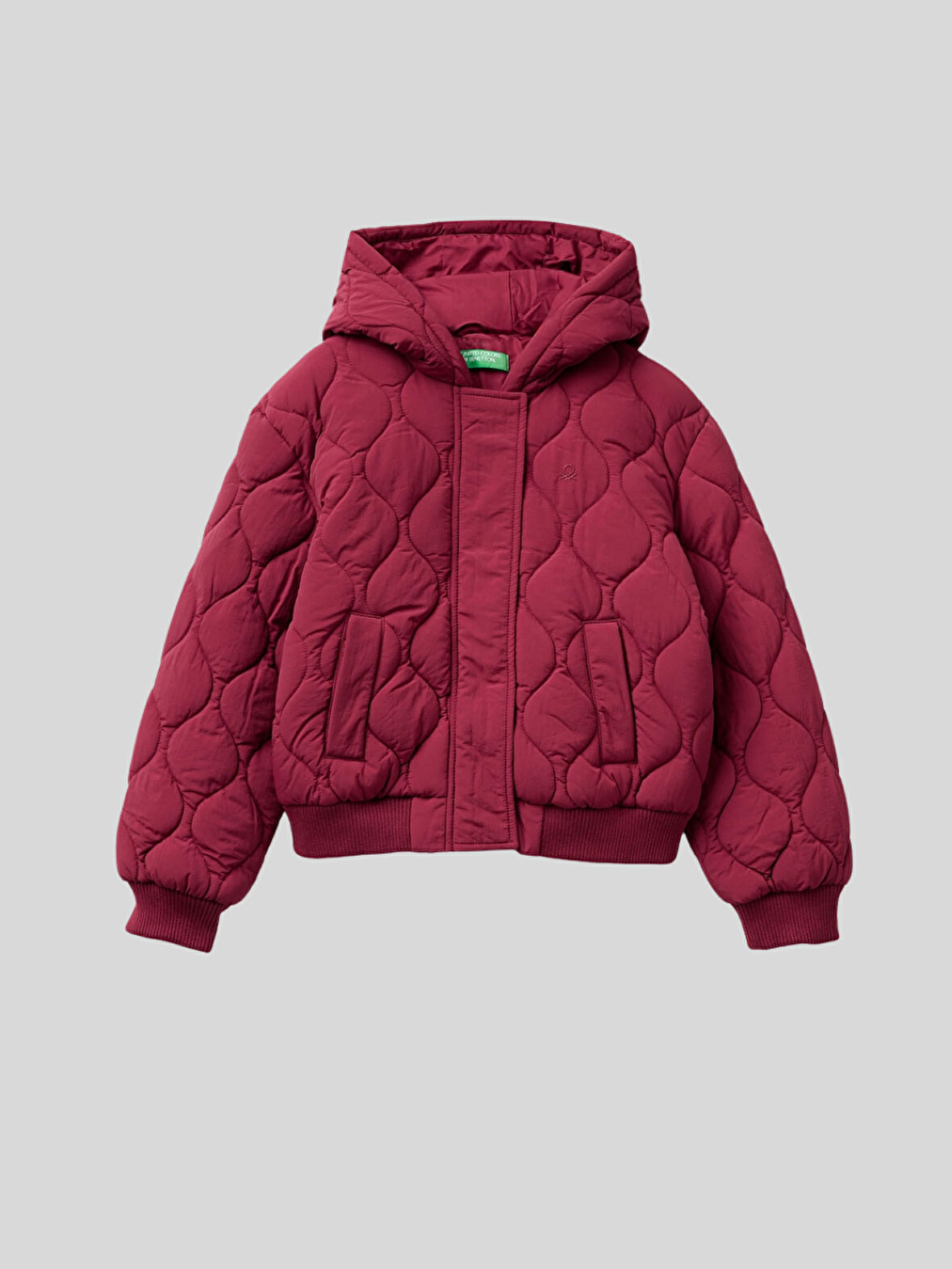 Benetton Kız Çocuk Kapüşonlu Kapitone Mont 6-14 Yaş Bordo