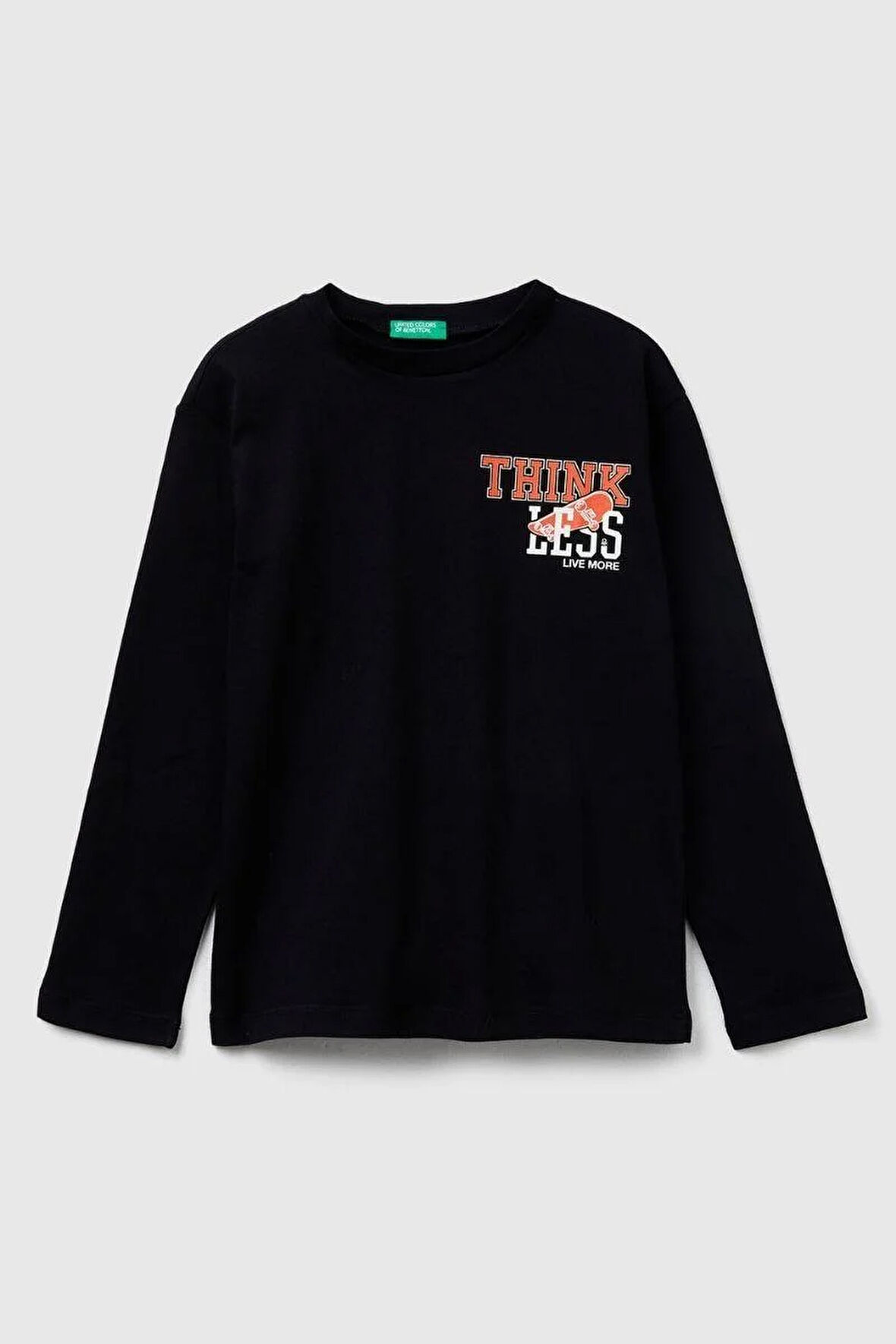 United Colors of Benetton Erkek Çocuk 3JERC10QO-25K  Uzun Kol Tshirt Siyah