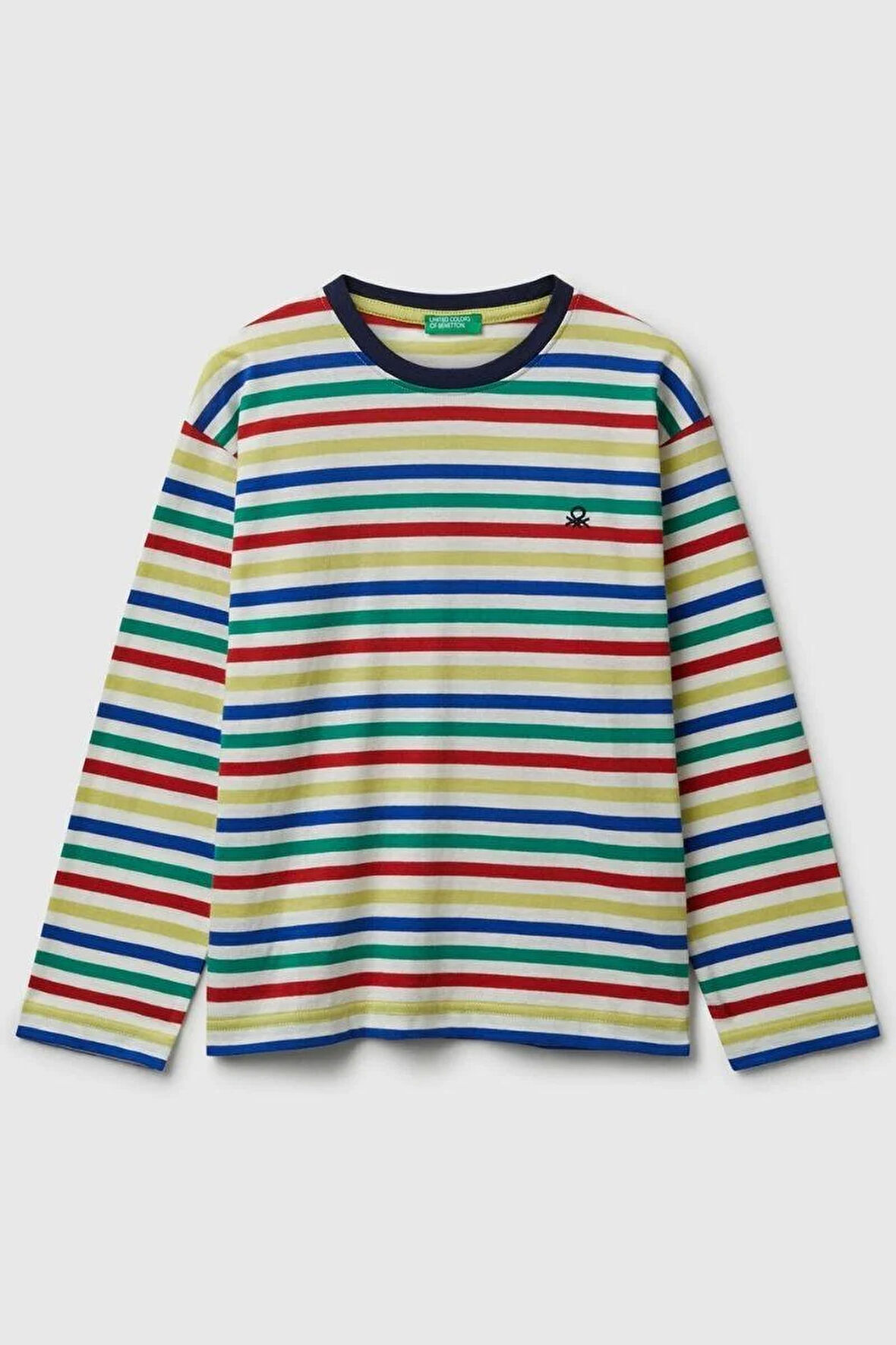 United Colors of Benetton Erkek Çocuk 3FNLC10QB-25K  Uzun Kol Çizgili Tshirt Beyaz