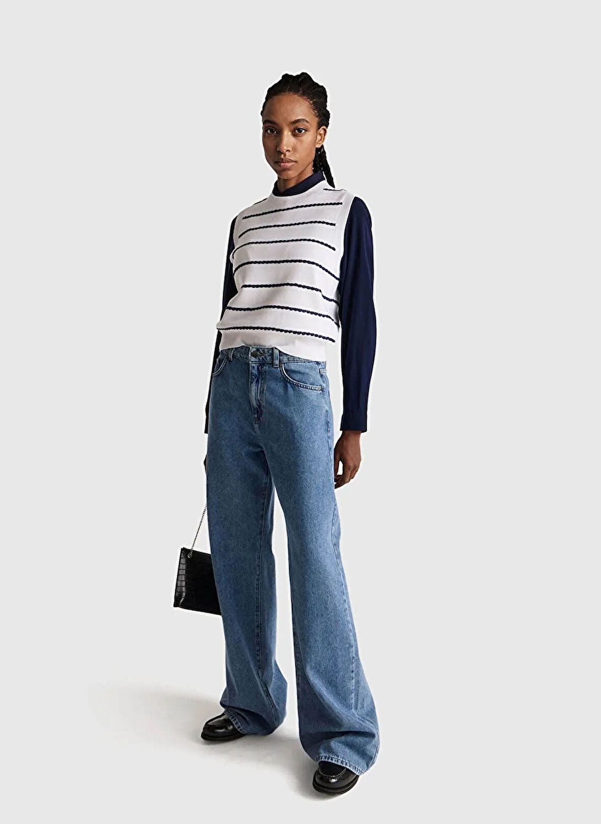 Benetton Bisiklet Yaka Normal Ekru-Gri Kazak Kadın 104ME10EC