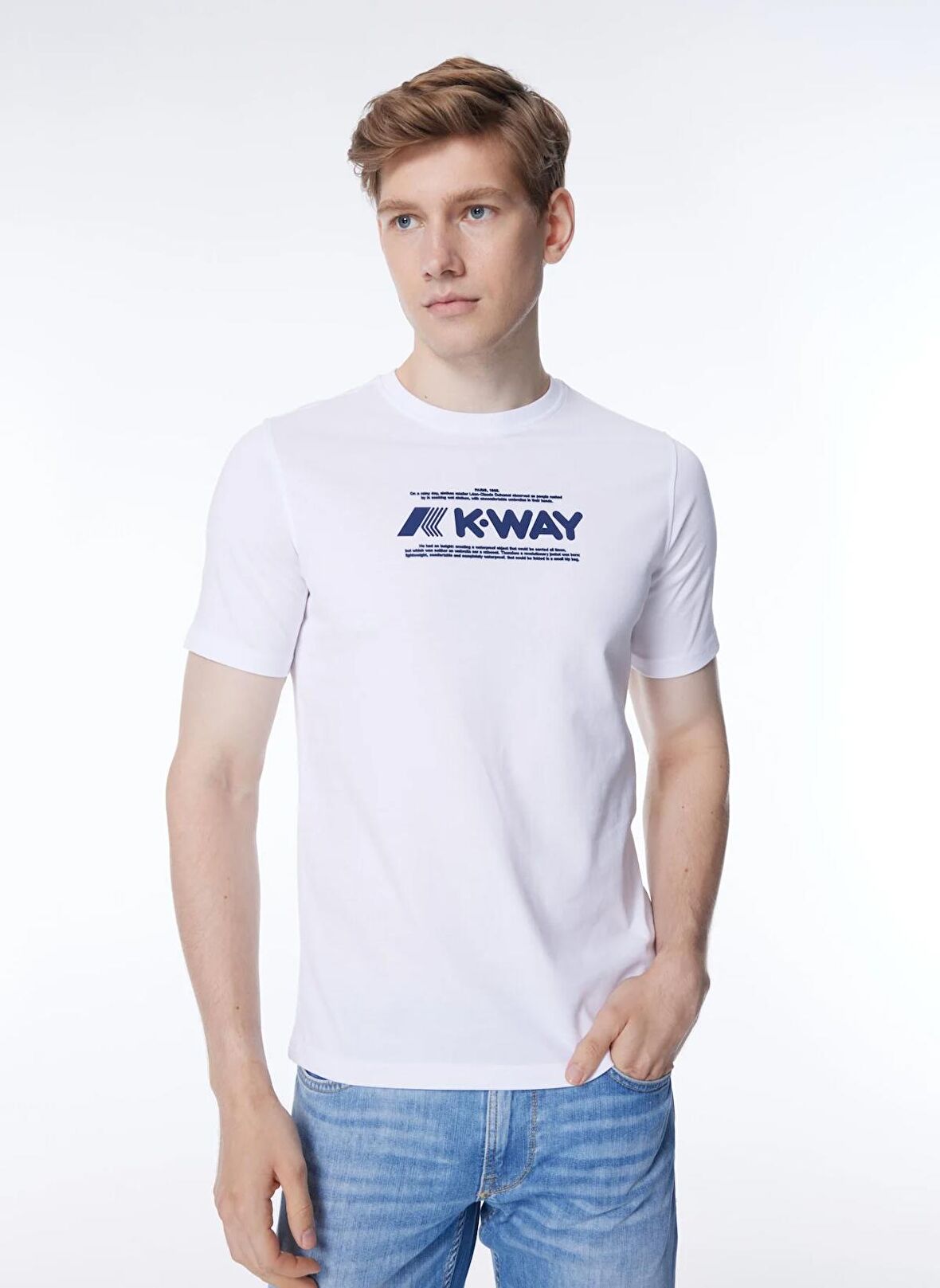 K-Way Bisiklet Yaka Beyaz Erkek T-Shirt K4125DW_ODOM TYPO