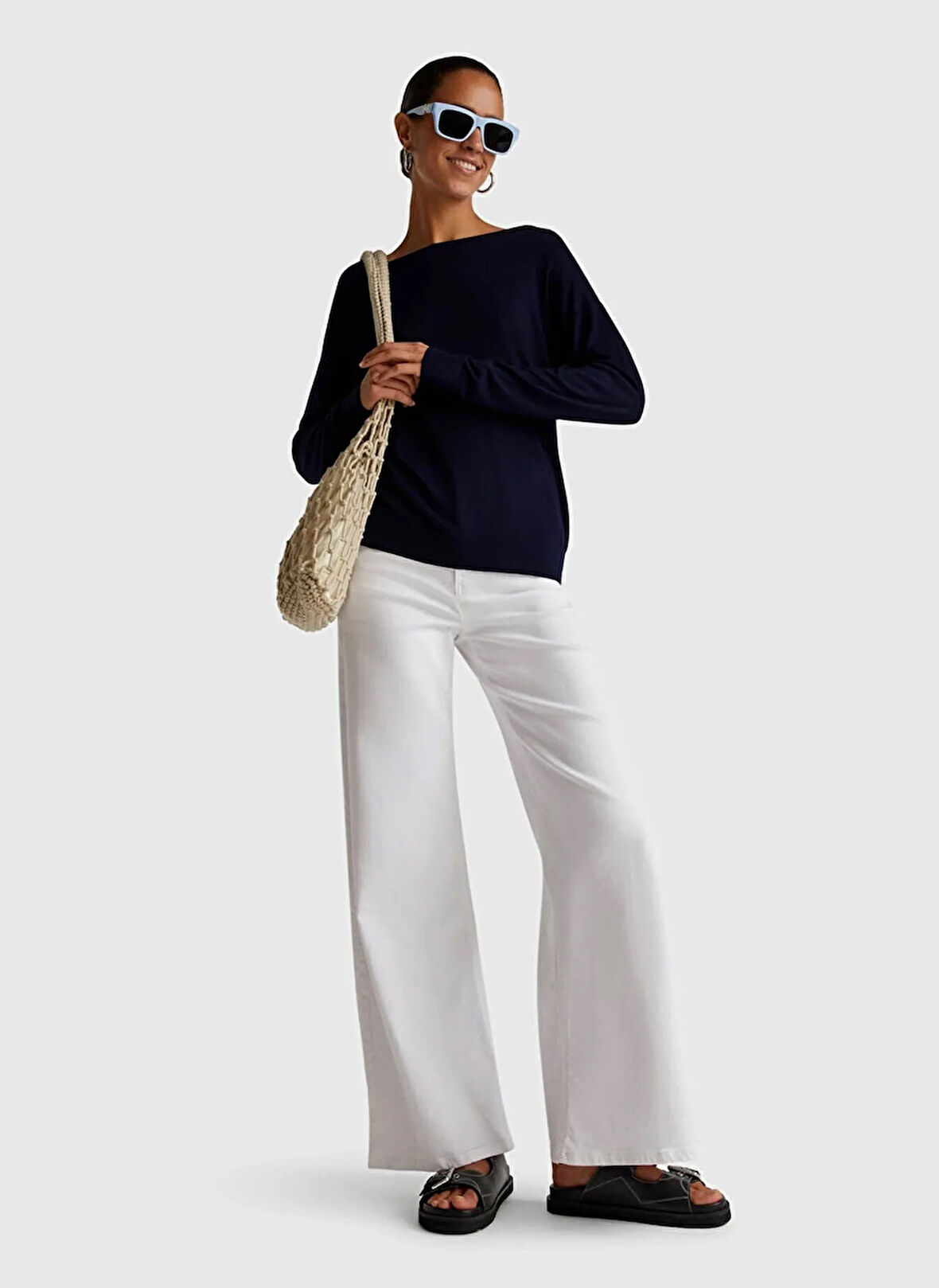 Benetton Kayık Yaka Normal Lacivert Kazak Kadın 103VD10AV