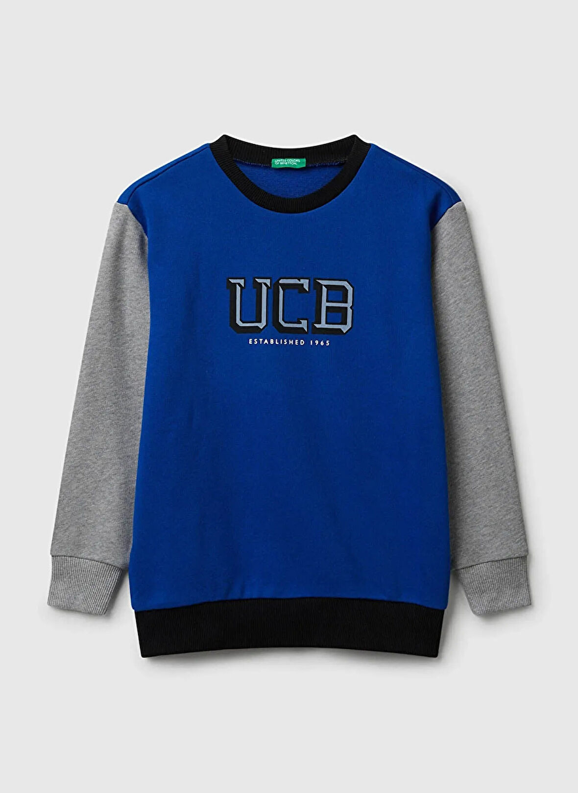 Benetton Baskılı Erkek Çocuk Mavi - Gri Sweatshırt 3J68C10PZ