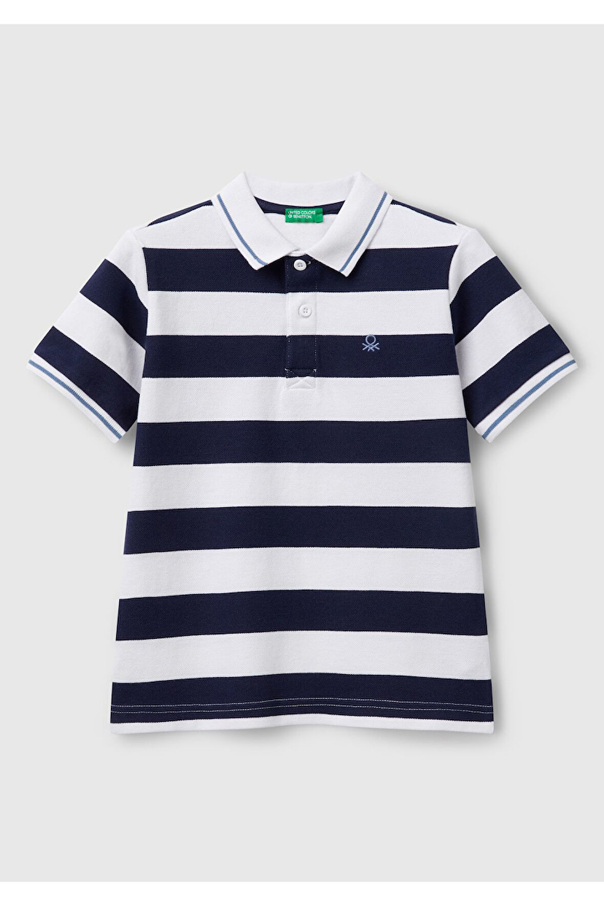 Erkek Çocuk Lacivert Mix Çizgili Logo İşlemeli Polo T-Shirt