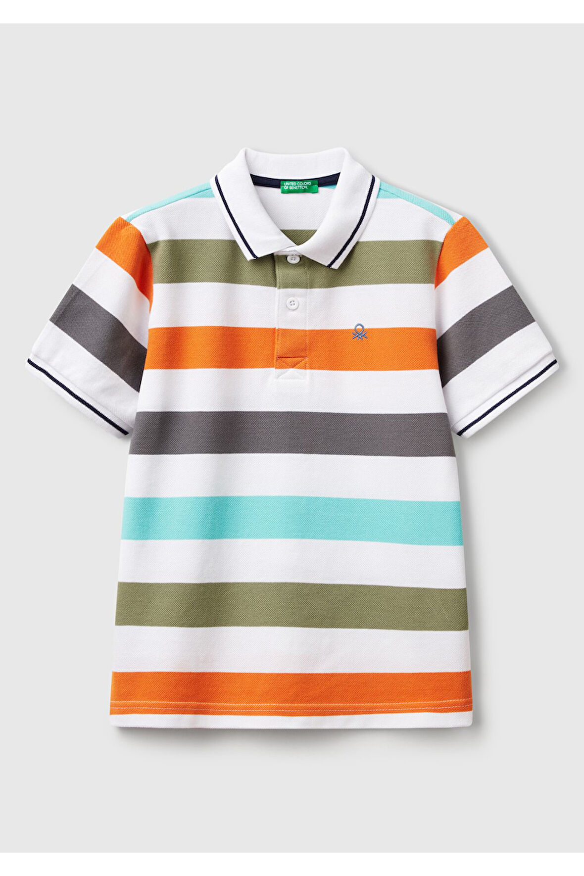 Erkek Çocuk Turuncu Mix Çizgili Logo İşlemeli Polo T-Shirt