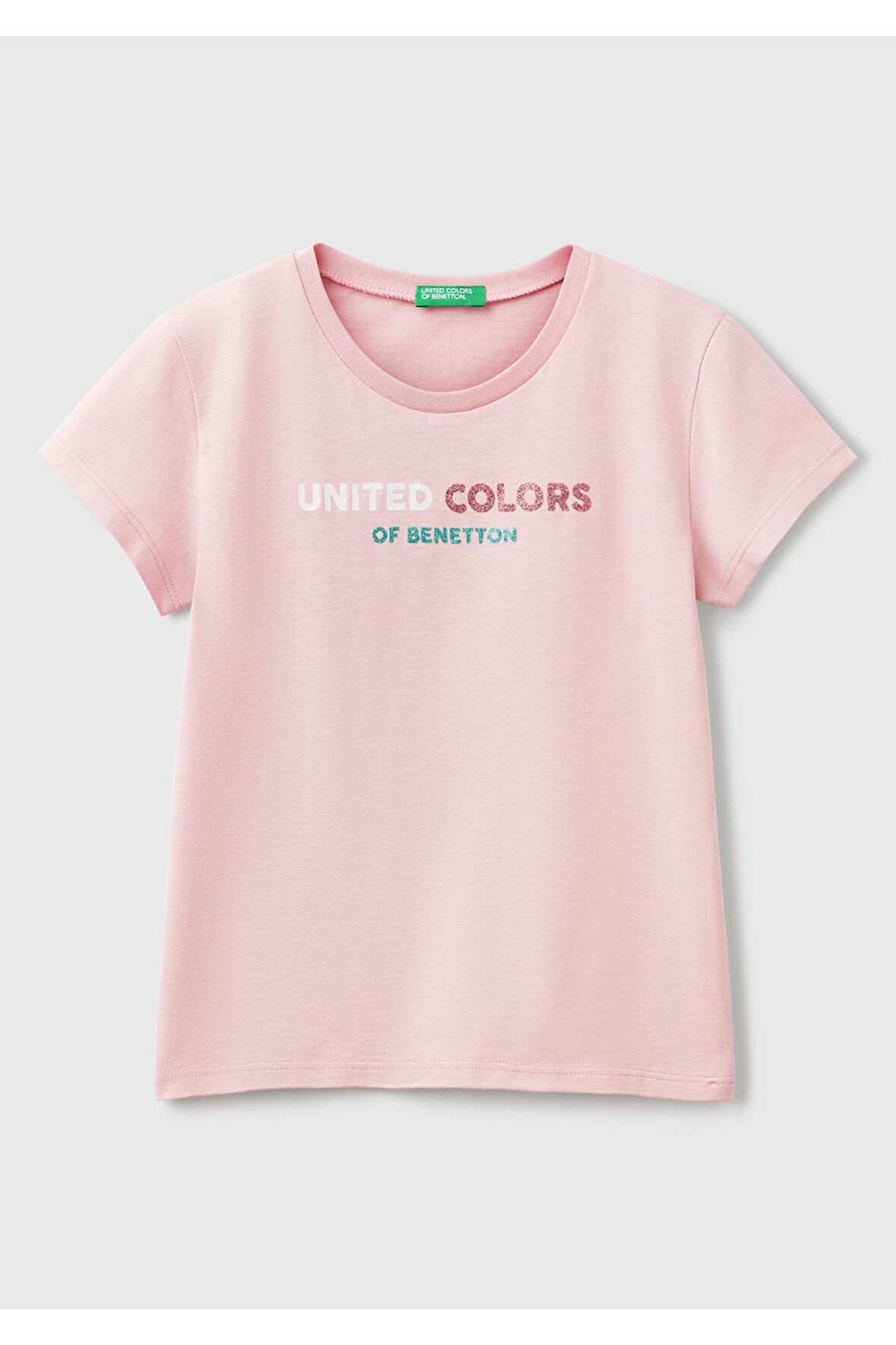 Kız Çocuk Pembe Simli Logo Baskılı T-Shirt