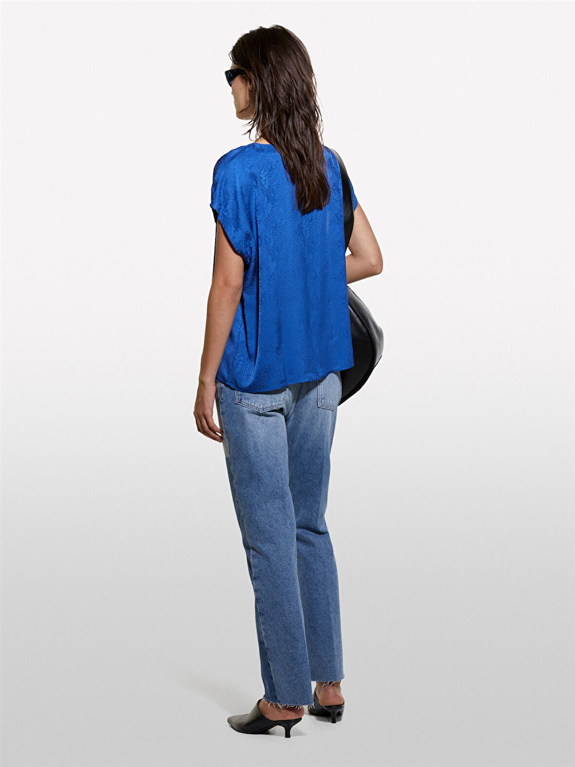 Kdn_%100 Viskoz Normal Kesim Kimono Kollu V Yaka Bluz Kadın Saks Mavisi Bluz - 324A57U5LQ07Q